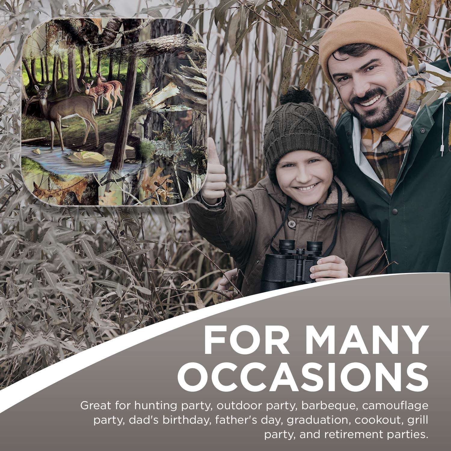 Deer Hunting Dessert Plates (7" Square paper plates, Next Camouflage Border, 8 Pack) Next Camo Party Collection by Havercamp 3