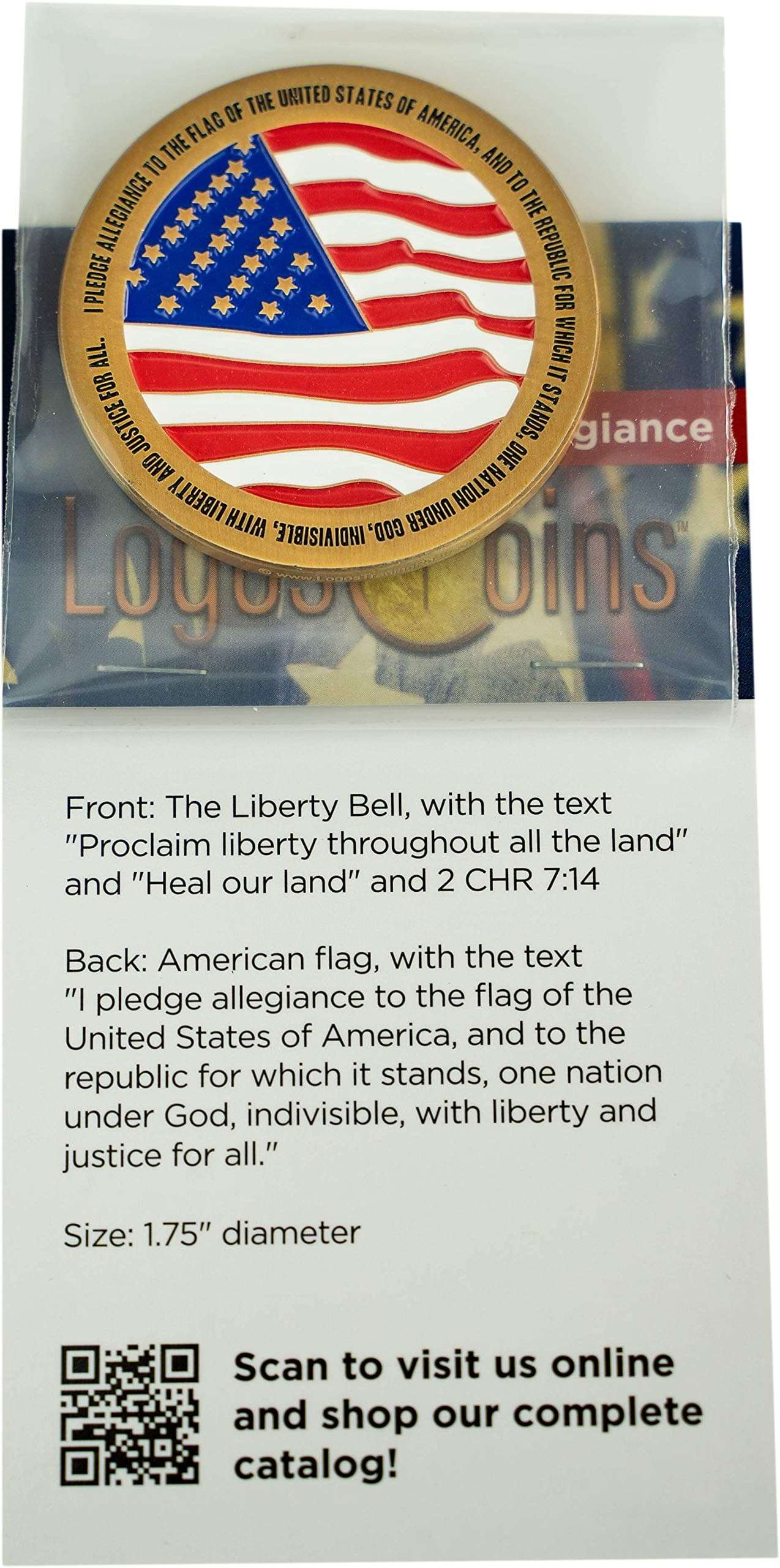 Pledge of Allegiance Coin, Liberty Bell & American Flag Patriotic Military Challenge Coin, Heal Our Land, Freedom Christian Religious Antique Gold Plated Prayer Token Gift 5
