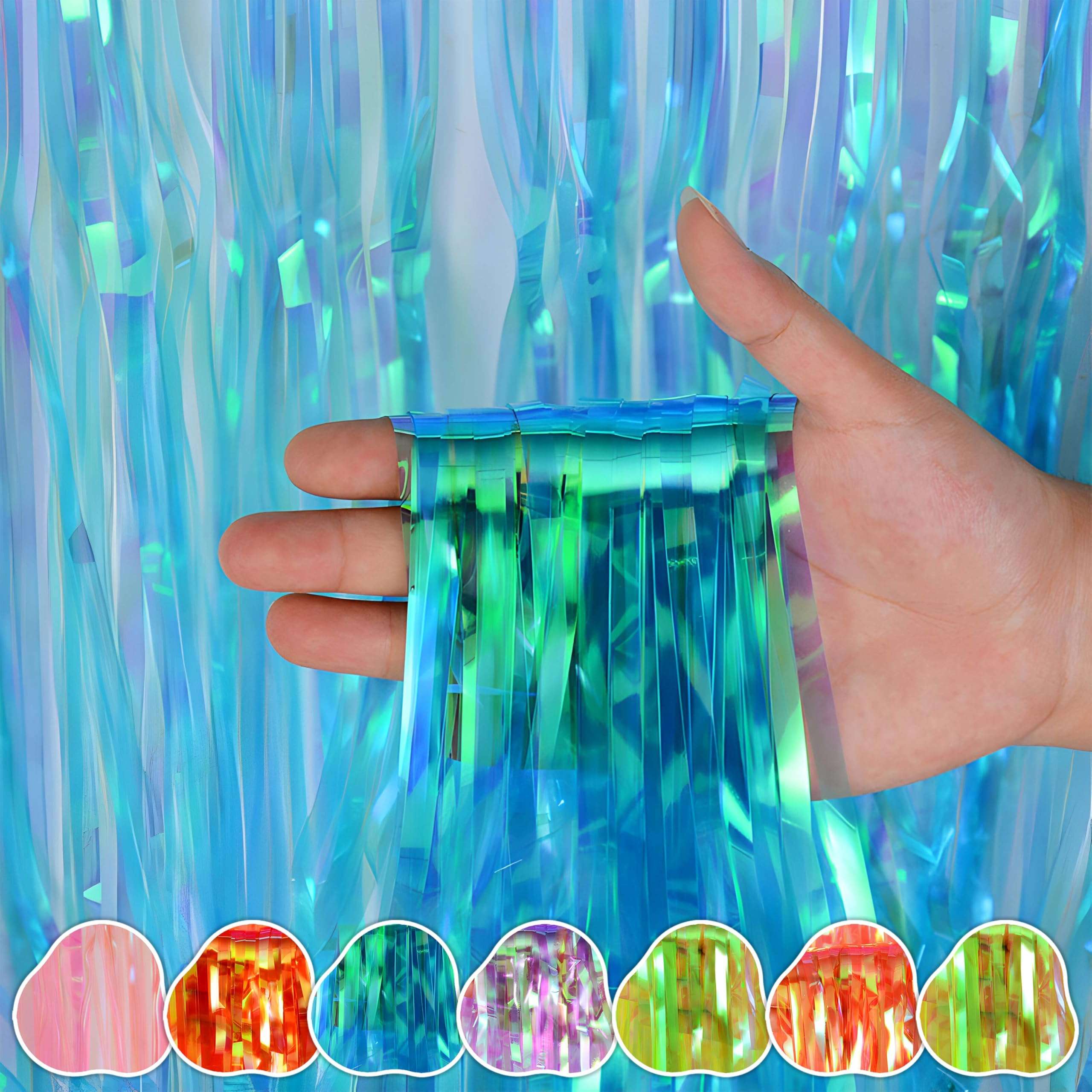 Wobbox Big 3Ft X 6Ft Foil Curtains for Birthday Decoration Items, Backdrop Curtain For Decoration, Party Backdrop Decoration, Foil Fringe Decoration for Anniversary (Magic Blue) (Pack of 5)