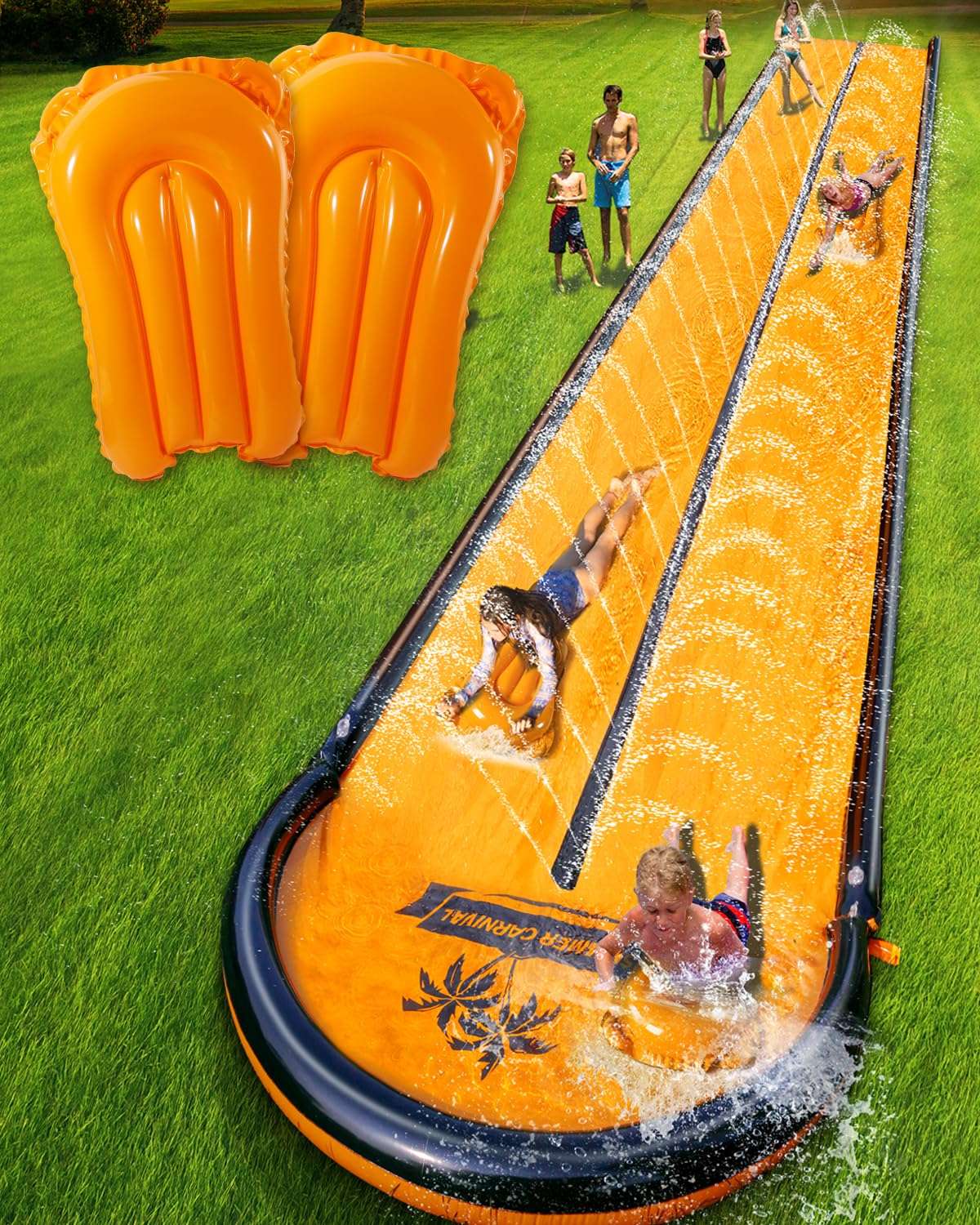 Slip Water and Slide for Kids Adults, Extra Long Backyard Water Slide with Pool and 2 Inflatable Bodyboards, Summer Outdoor Games Water Toys 1