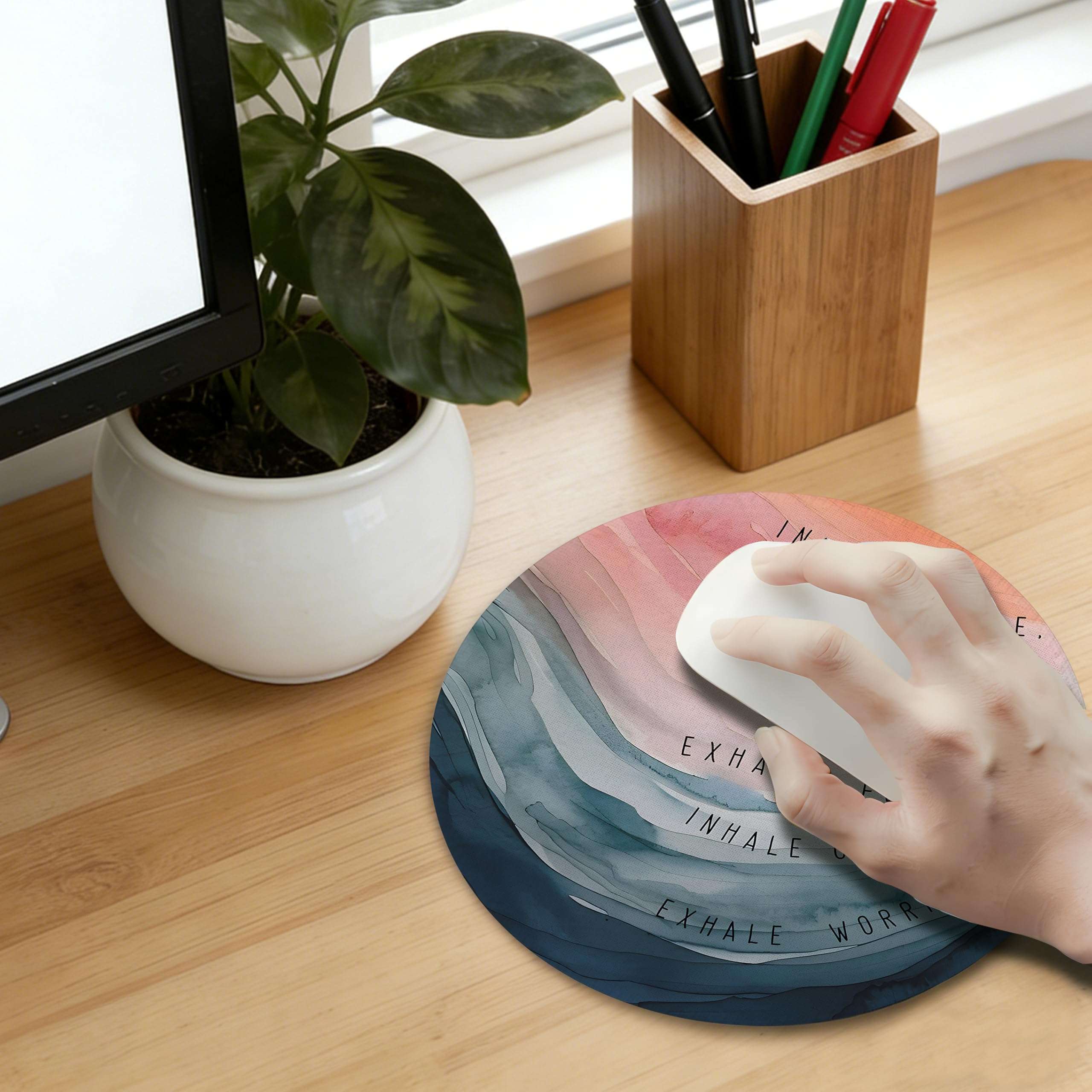 WOOGCHEIR Inspirational Mouse Pad ，Calming Ocean Theme Mousepad Mouse Mat with Non-Slip Rubber Base for Home Office Desk Accessories,Aesthetic Office Supplies,7.9x7.9 Inch 6