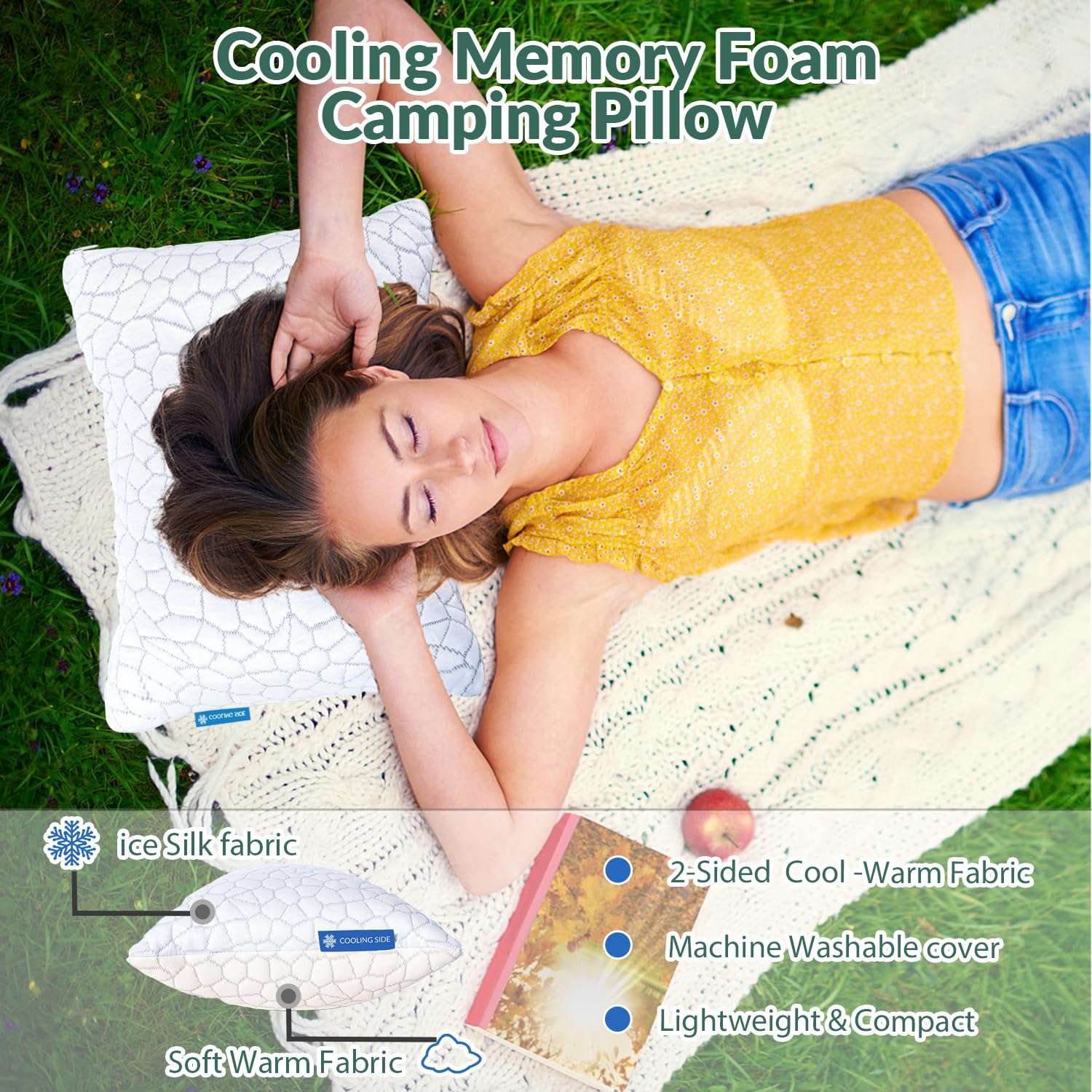 QUTOOL Small Travel Pillows for Sleeping, Cooling Memory Foam Camping Pillow, Backpacking Pillow for Hiking Gear, Portable Pillow with Travel Storage Bag, Camping Essentials for Adults Kids 3