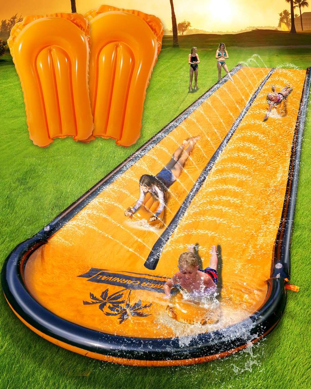 Slip Water and Slide for Kids Adults, Extra Long Backyard Water Slide with Pool and 2 Inflatable Bodyboards, Summer Outdoor Games Water Toys 1