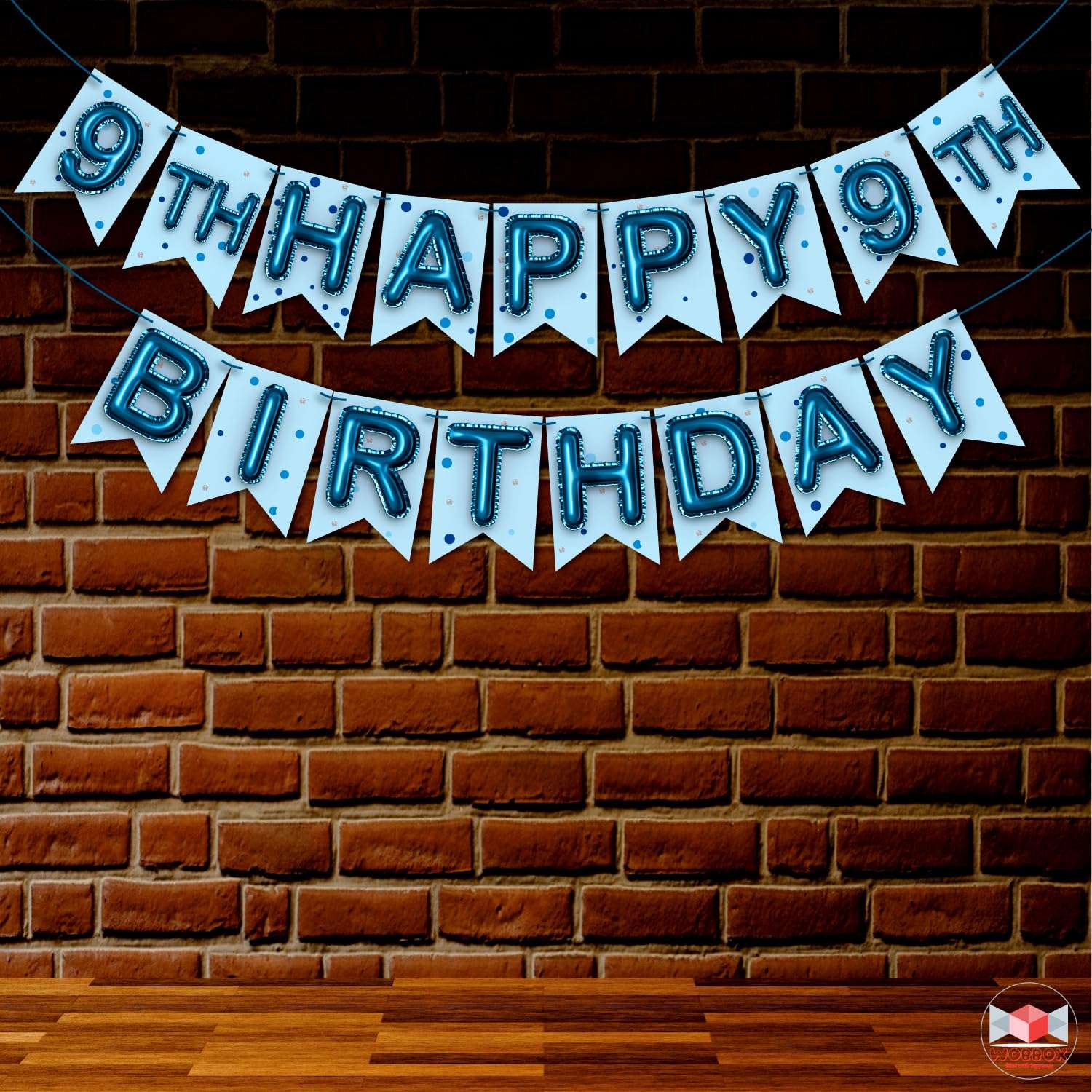 Wobbox 9th Happy Birthday Banner, 9th Happy Birthday Decoration Items (Blue) (FP4544) 1