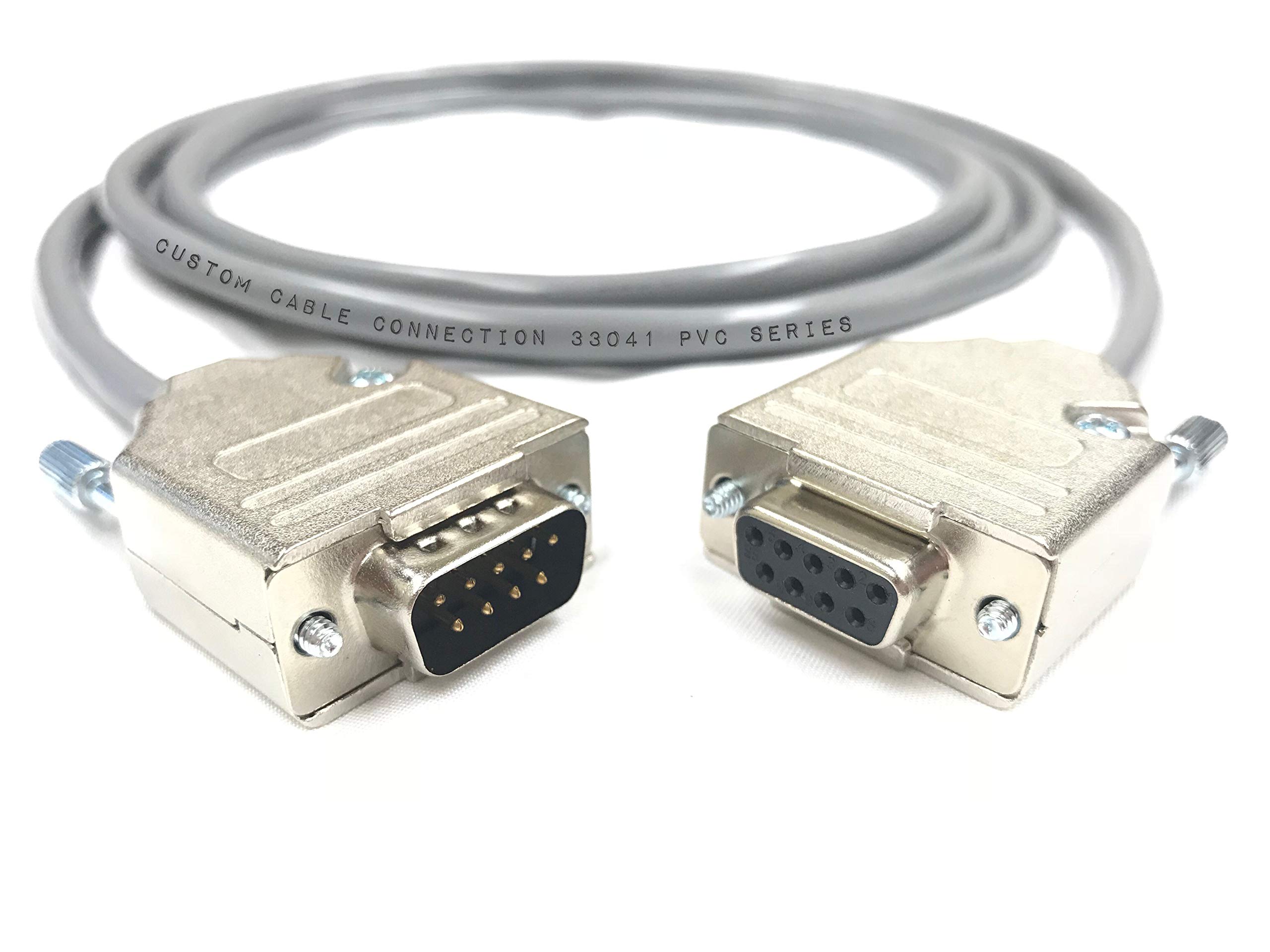 10 Foot DB9 Male to Female RS232 Extension Serial Cable - 24 AWG with Grey PVC Jacket - Made in USA by Custom Cable Connection