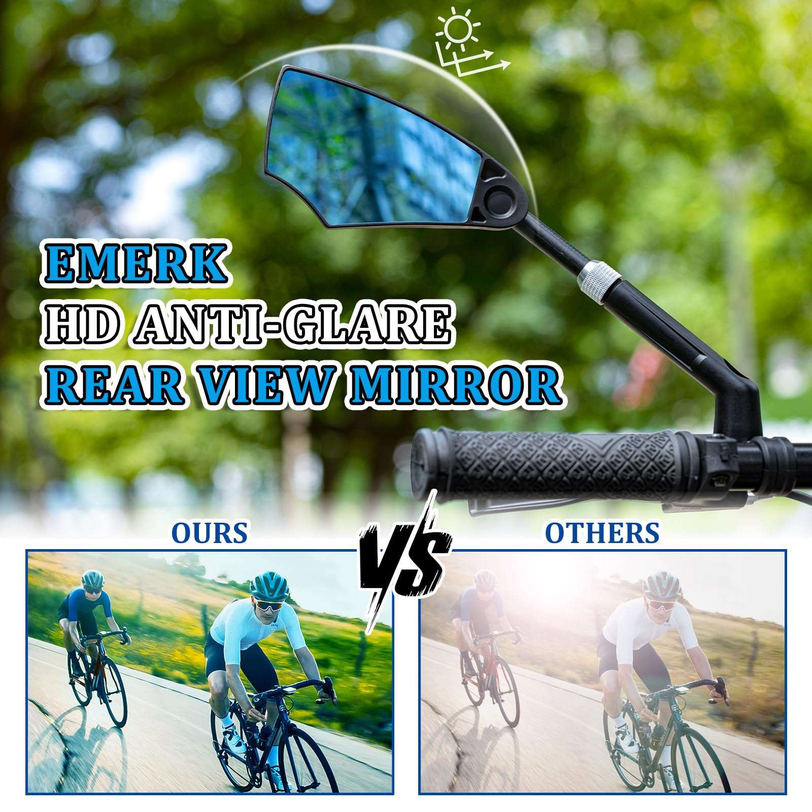 EMERK Anti-Glare Handlebar Bike Mirror: Bike Rear View Mirror With Retractable & 360° Adjustable Lens, HD Blast-Resistant Bicycle Mirror For 20-23mm Handlebar (Pair) 3