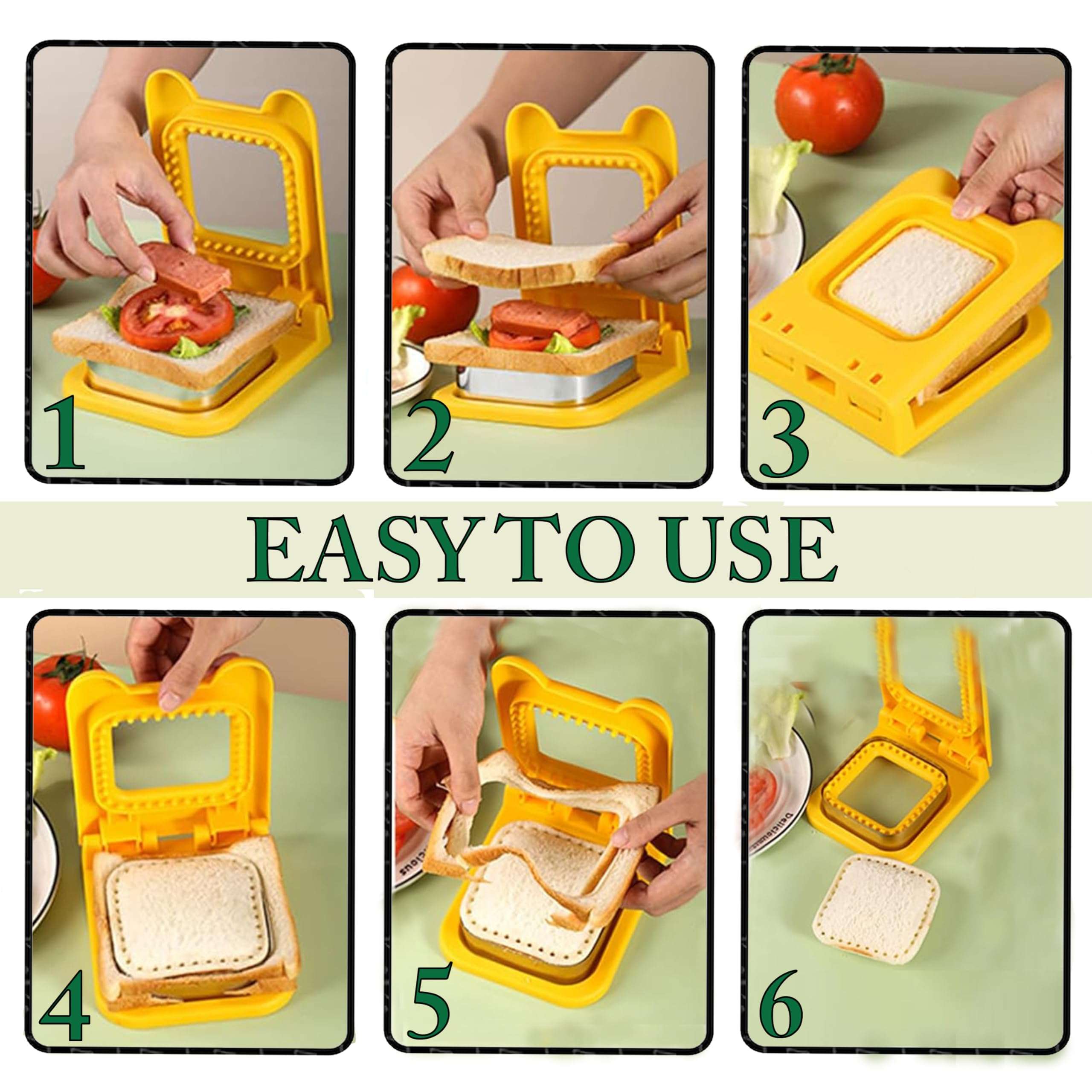 MISREK Sandwich Cutter and Sealer, Decruster Sandwich Maker for Kids Lunch, Uncrustable Sandwich Maker, Easy for School Lunchbox and Bento Box, Square, Multicolour (SQUARE) 3