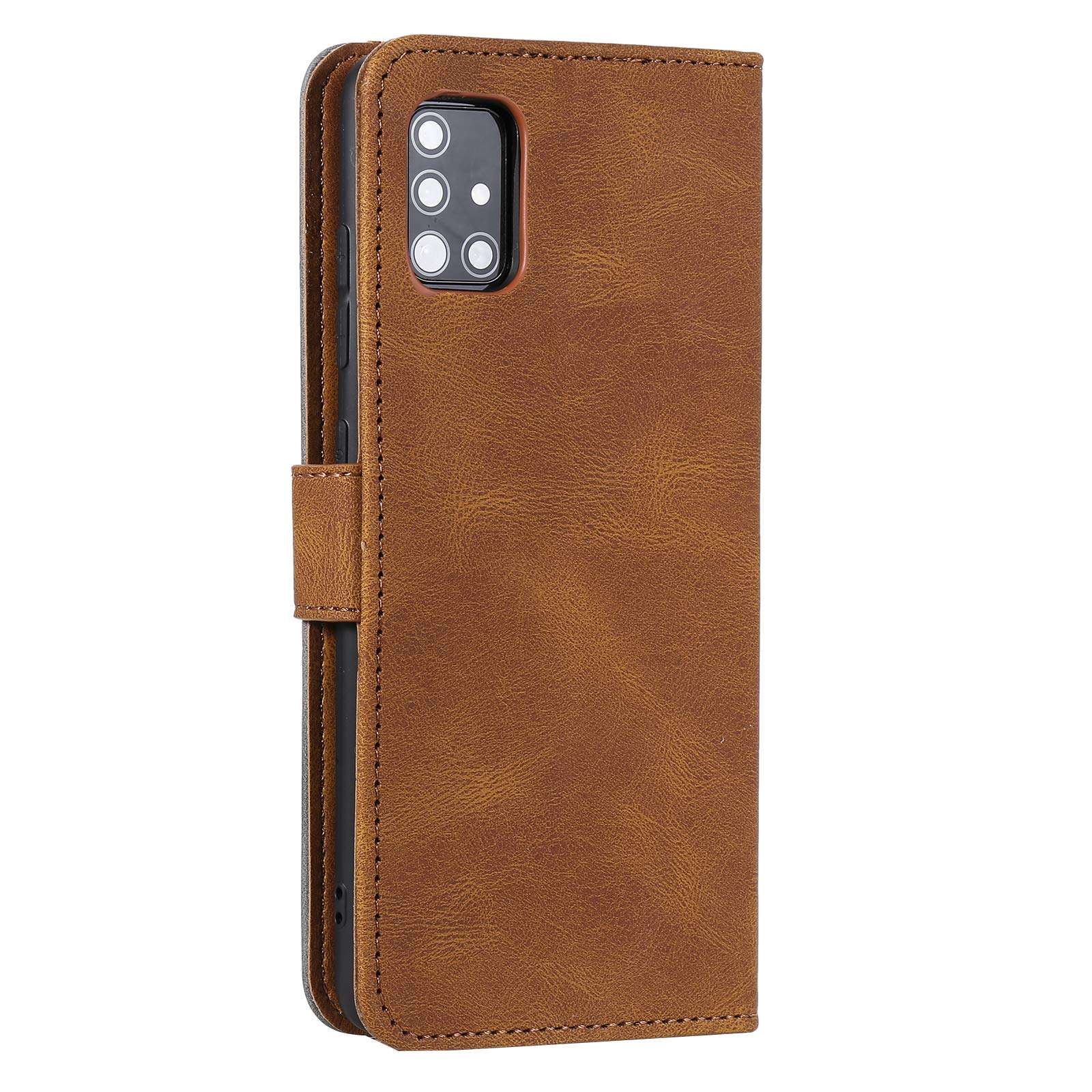 EYZUTAK Splicing PU Leather Case for Samsung Galaxy A51, Retro Vintage Durable Full Protection Premium Flip Folio Wallet Cover with Magnetic Closure Kickstand Card Slots - Brown 6