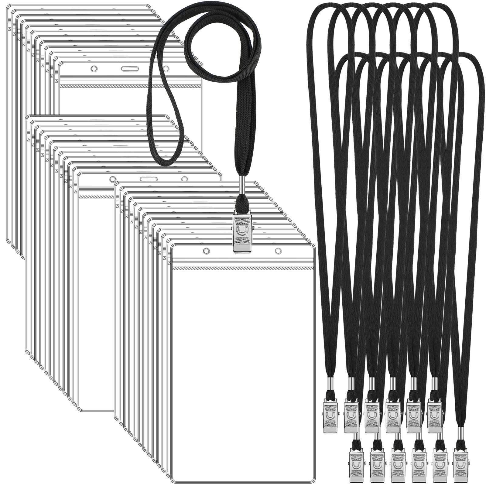 50 Pack Large 4 x 8 Inch Ticket Event Credential Badge Holders with Lanyard Bulk, Clear Waterproof Plastic Big Credential ID Protector Sleeves for Sporting Events Concerts Tickets