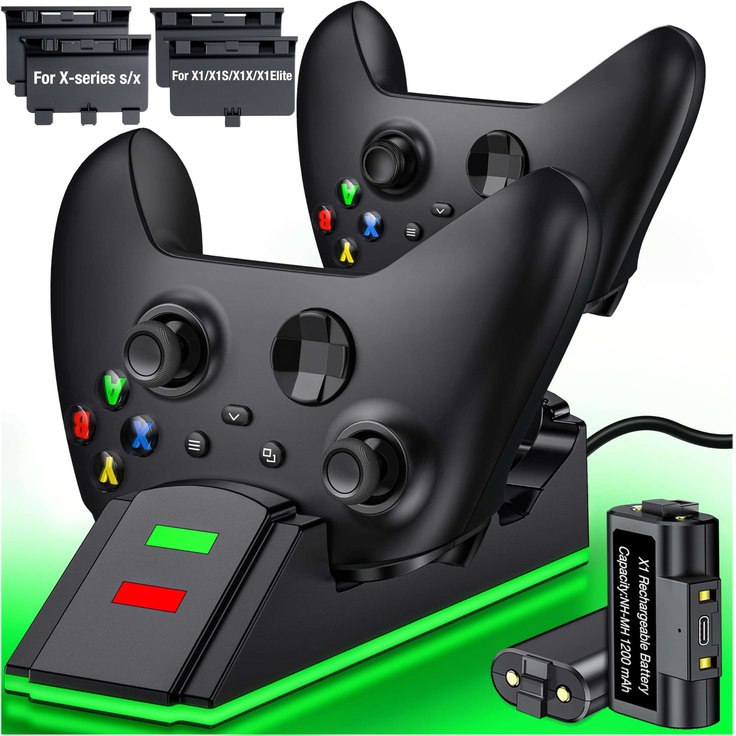 Controller Charger Station for Xbox one, Charging Station for Xbox Controller Battery Pack, 2 x 3600mwh Xbox Rechargeable Battery Pack Compatible with Xbox Series X|S/Xbox One/Xbox One S/X/Elite 1