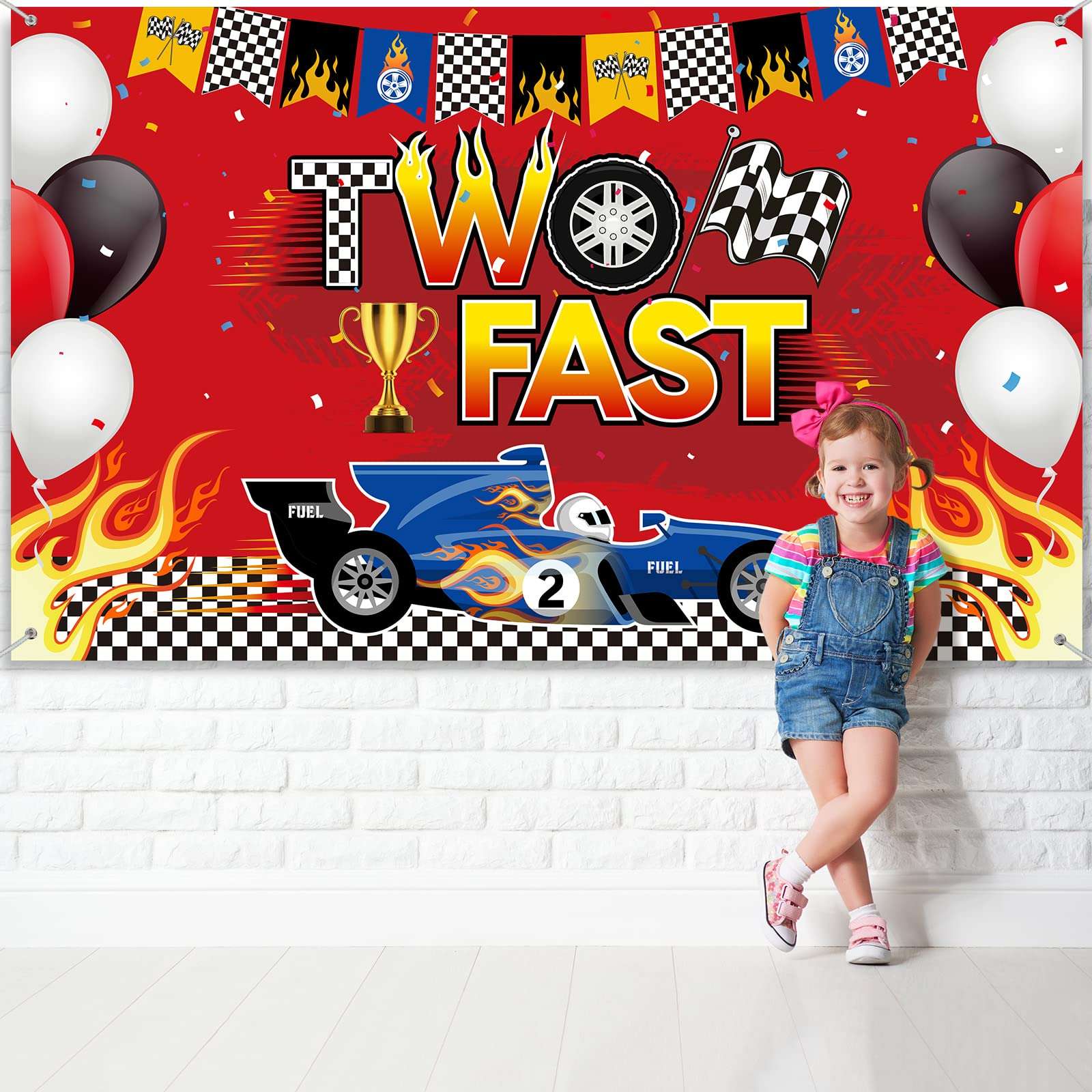 Two Fast Backdrop Two Fast Birthday Decorations Racing Theme Party Decorations Racing Car Second Birthday Photography Background Racing Boys Kids Birthday Party Supplies 5