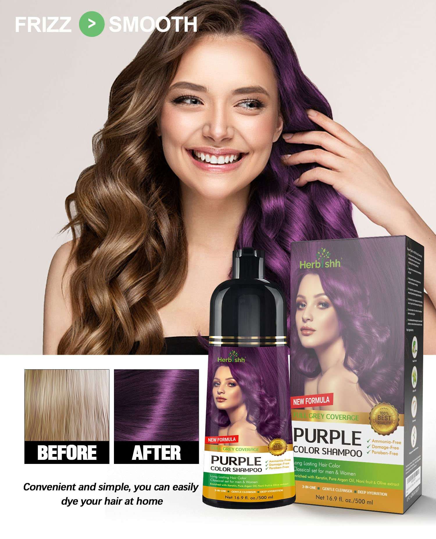 Herbishh Hair Color Shampoo for Gray Hair Purple 500 ML + Hair Color Stain Remover Wipes - Travel Pack With 5 Wipes 3