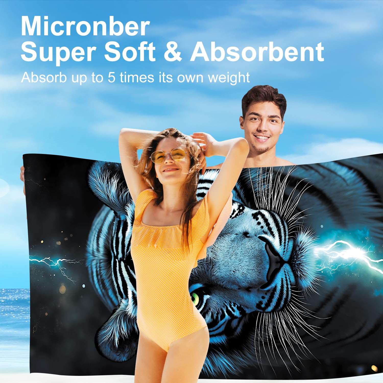 THISFIND Microfiber Tiger Thin Beach Towel Lightweight 71"x32"Oversized Extra Large Quick Dry Sand Free Perfect for Travel,Pool,Yoga,Gym,Sports Essential Beach Accessories & Vacation Gift 5