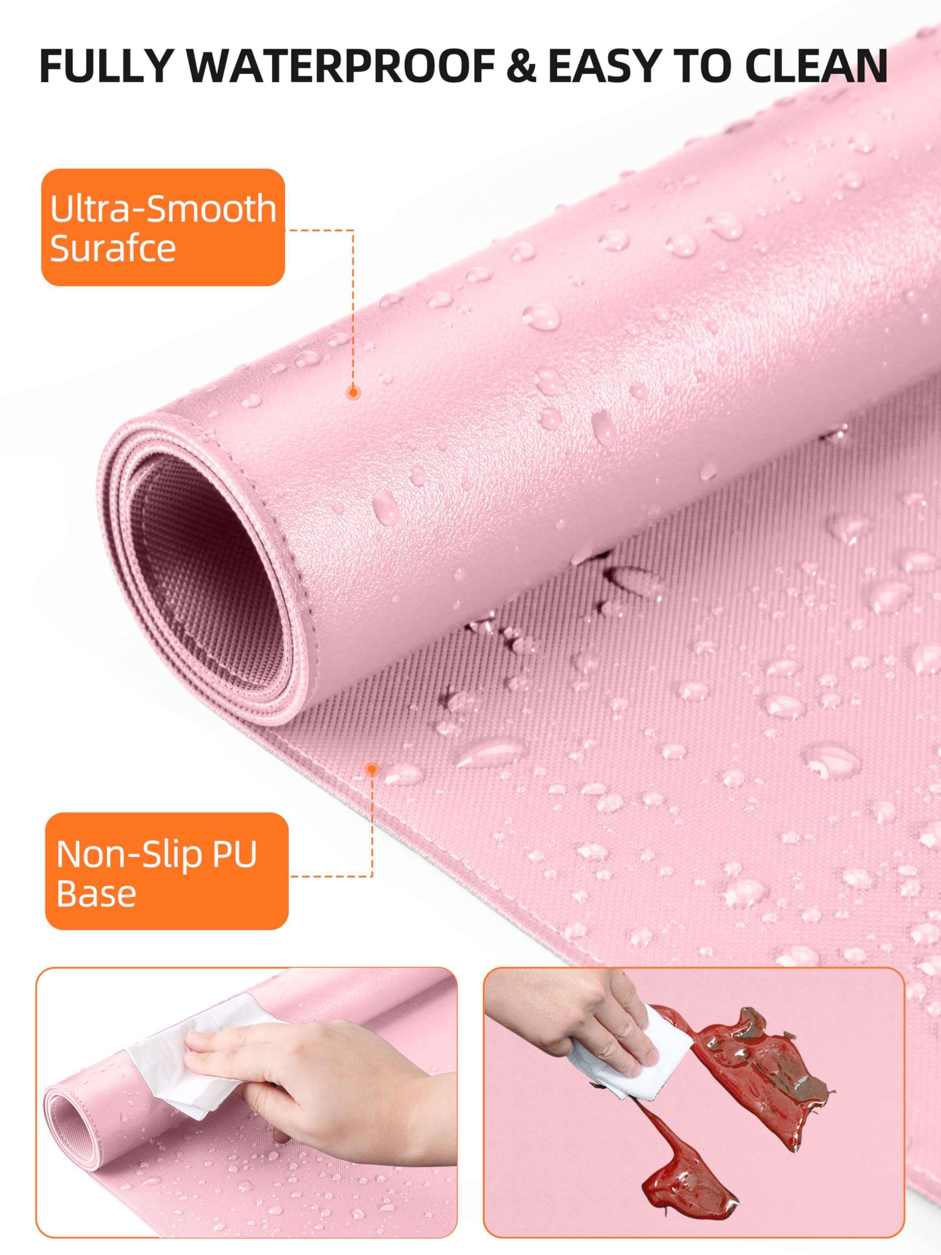 TopMade Mouse Pad with 15W Wireless Charging, XXL Large Leather Desk Mat, Waterproof Gaming Mousepad Home Office Desk Pad Protector, Pink (Includes 20W PD Power Adapter & 6.56ft Woven Cable) 6