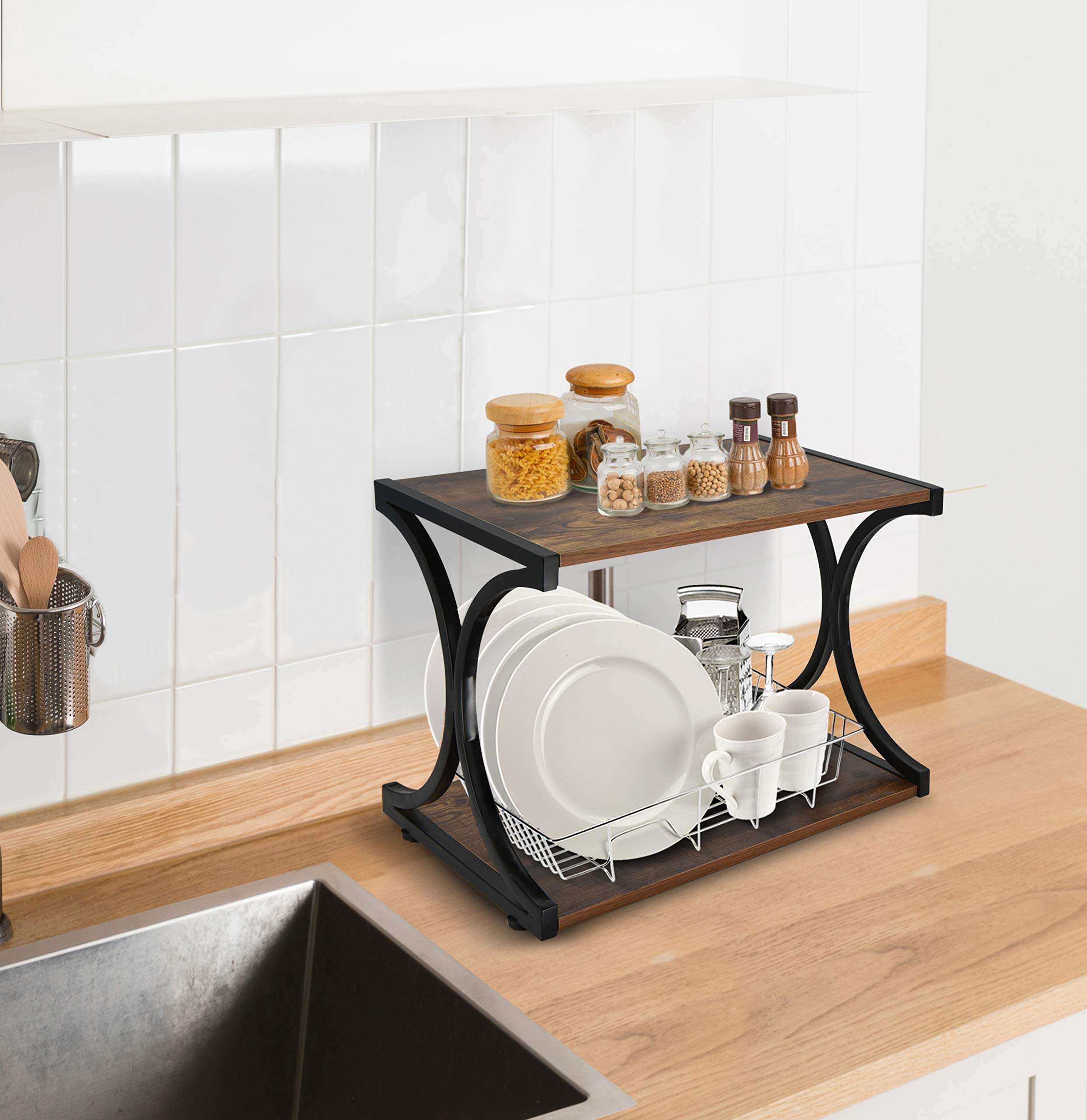 Updesign Vintage Large Size Desktop Printer Stand, Home and Office Desktop Organization Stand with Shelf, 2 Tier Wood Desk Stand and Organizer for Printers, Fax Machine, Scanner, Office Supplies 6