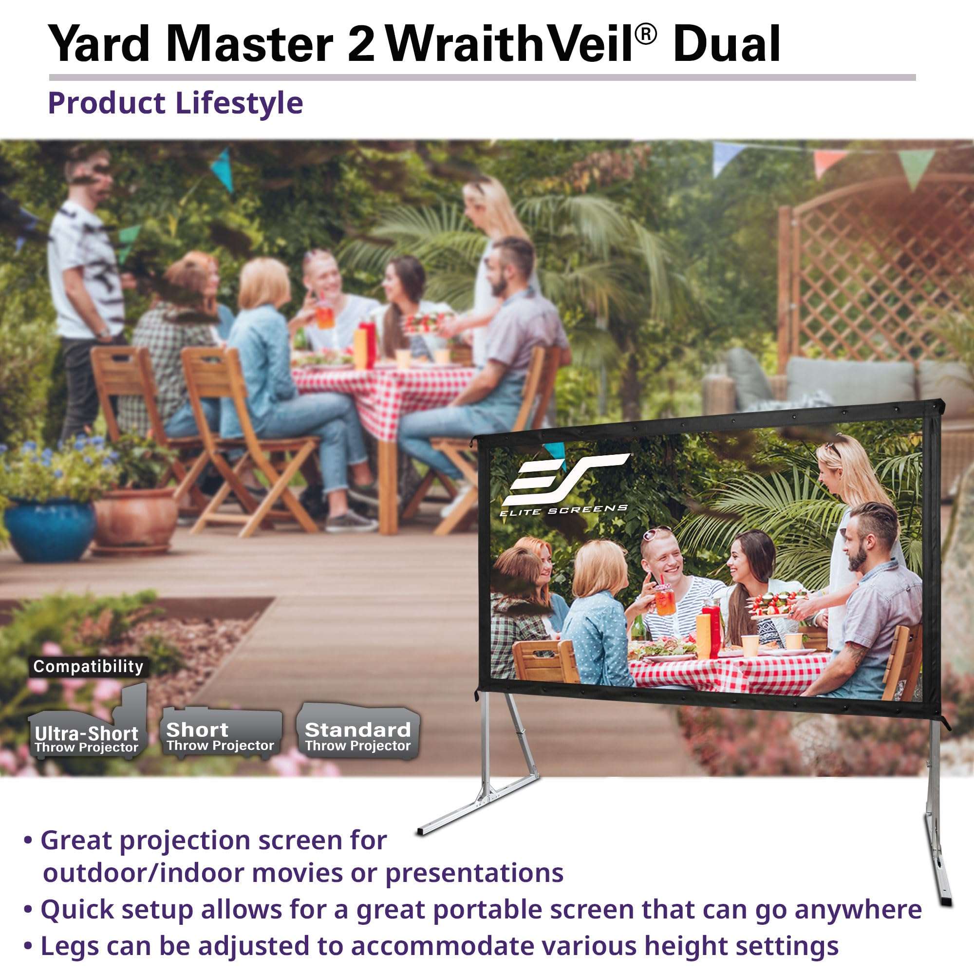 Elite Screens Yard Master 2 WraithVeil Projector Screen 180-INCH 16:9 Front and Rear 4K/8K Ultra HD Active 3D HDR Movie Screen, OMS180H2-DUAL 6