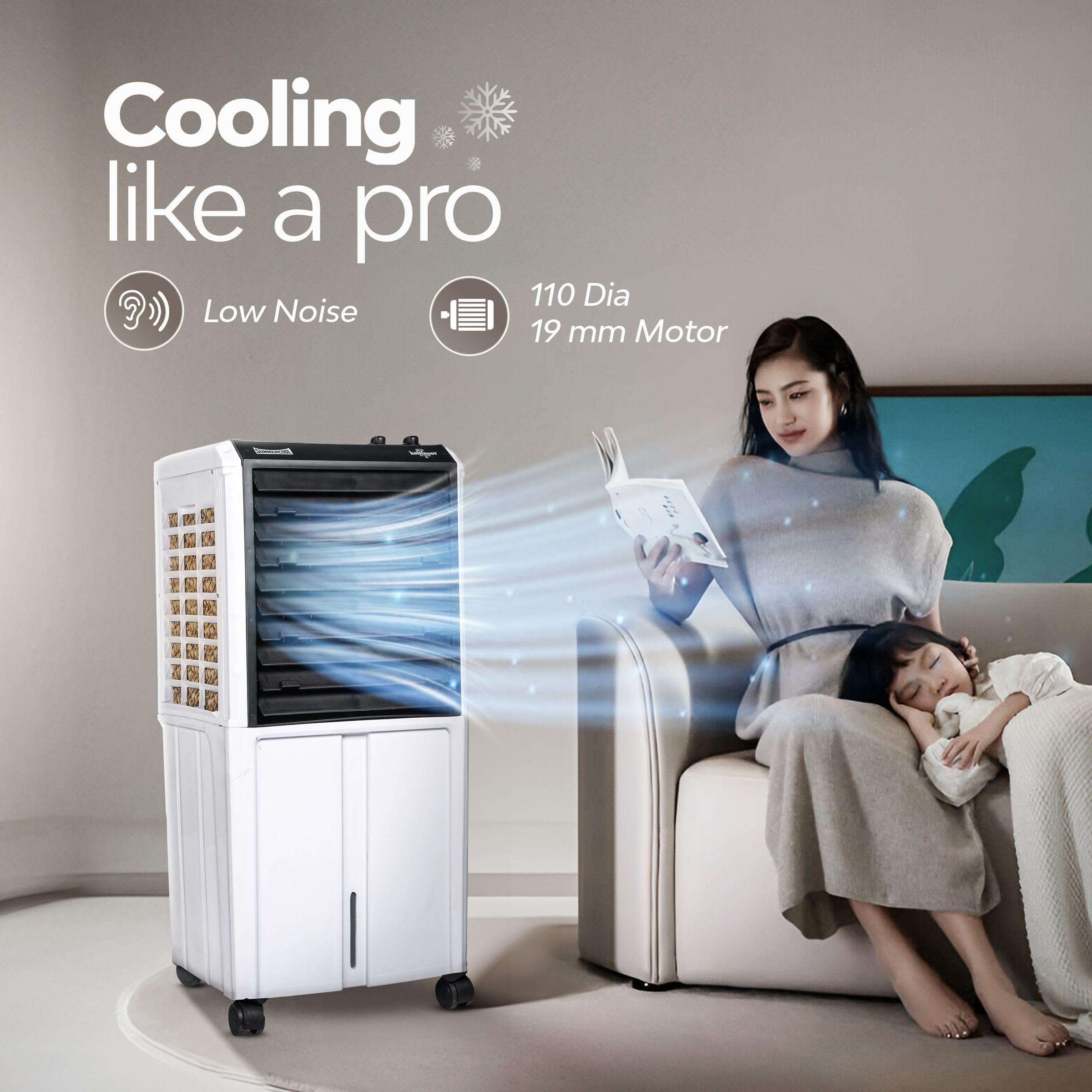 SUMMERCOOL Kohinoor 65L Desert air cooler with wheel for Room | High Speed Fan | 25ft powerful air throw | Inverter Compatible | HoneyComb| Collapsible Louvres | 1 year warranty| White (65 Lts) 5