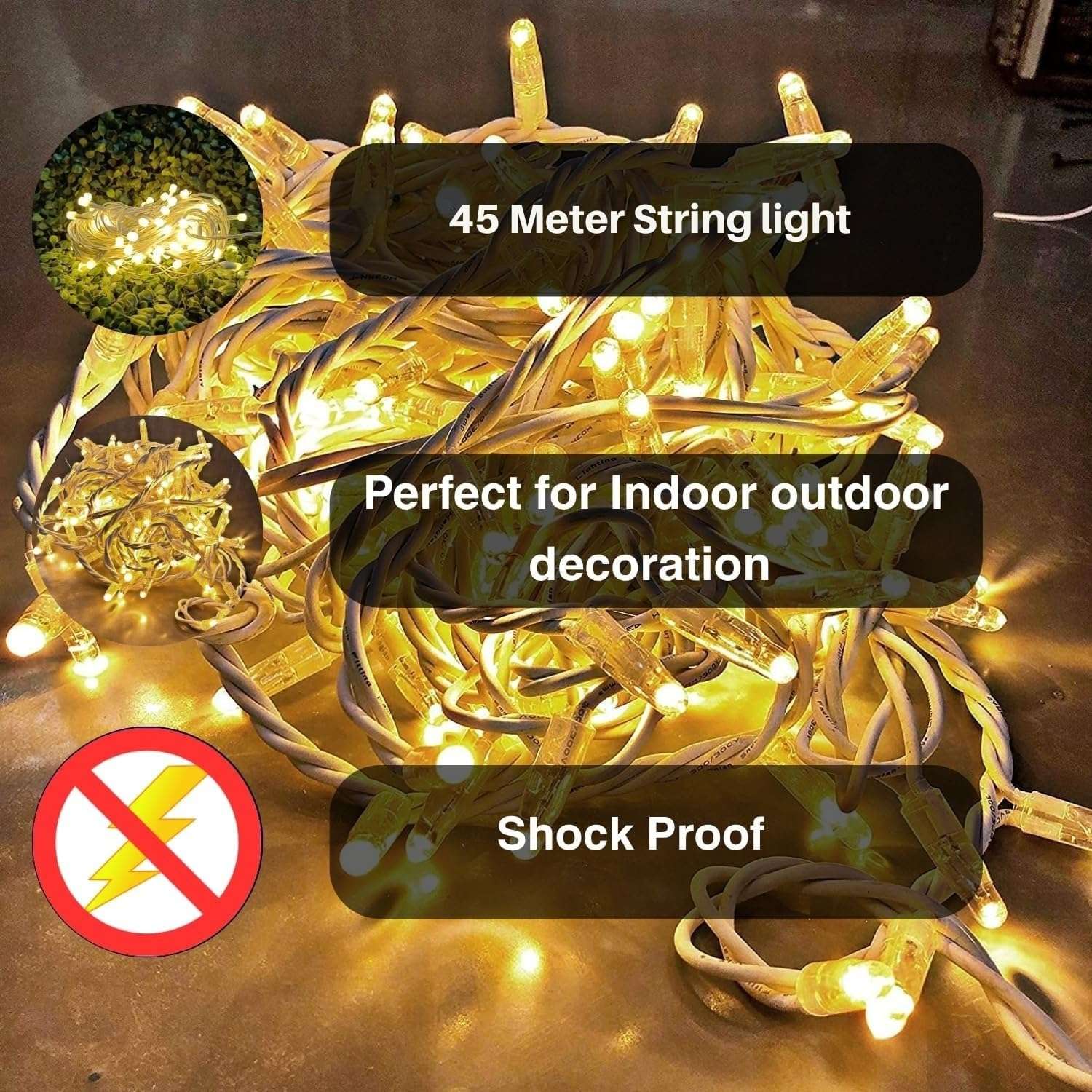 One94Store 45 Meter 144 LED Waterproof Copper Wire String Fairy Rice Lights for Indoor & Outdoor Decoration, Festival, Party, Wedding, Garden, Lawn (Warm White) (Pack of 1) 5