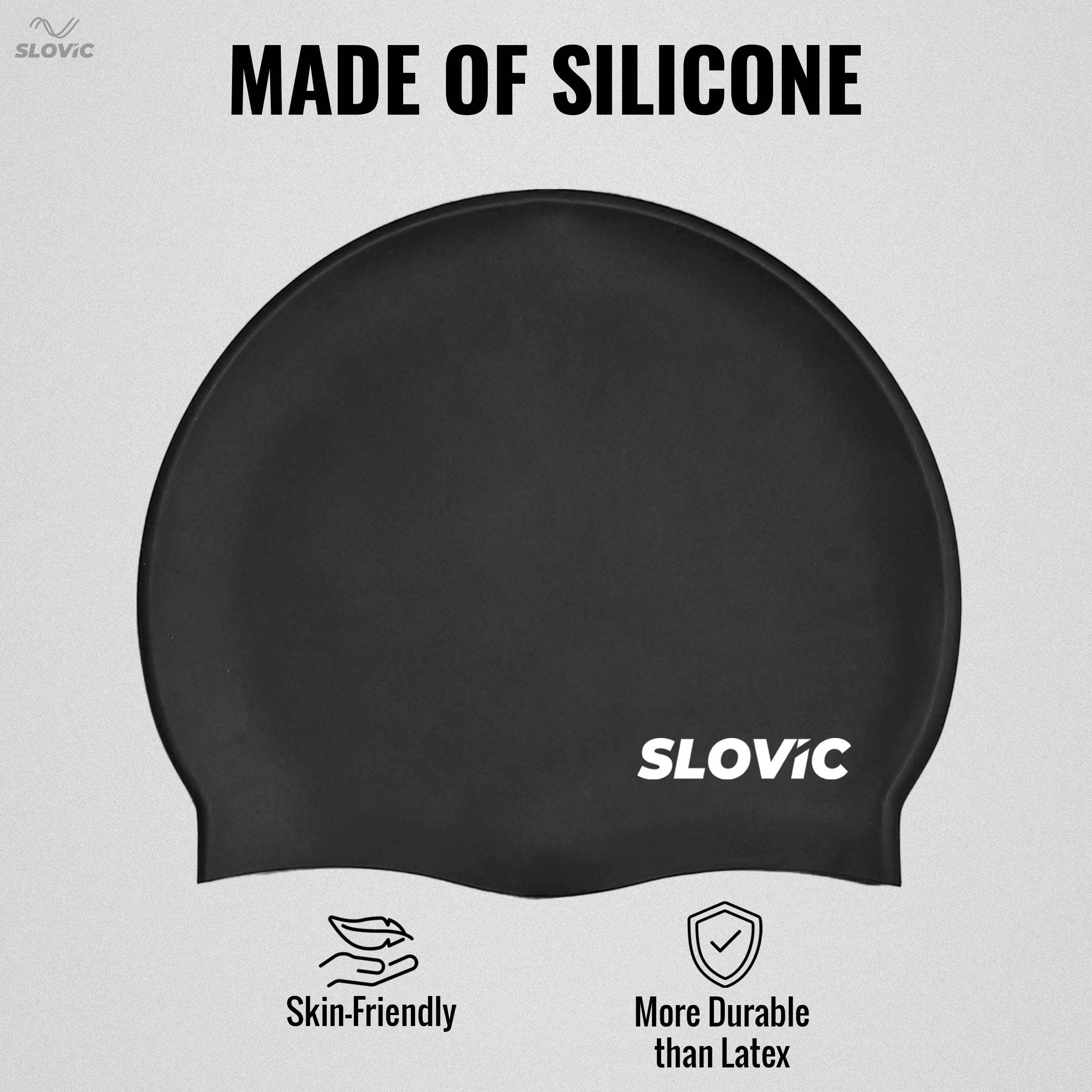 SLOVIC Swimming Kit | Swimming Goggles & Swimming Cap with Ear Plug, Nose Clip | Stylish Pool Cap for Long Hair | UV Protection | Anti Fog | Free Size Swim Cap | Black Combo 6