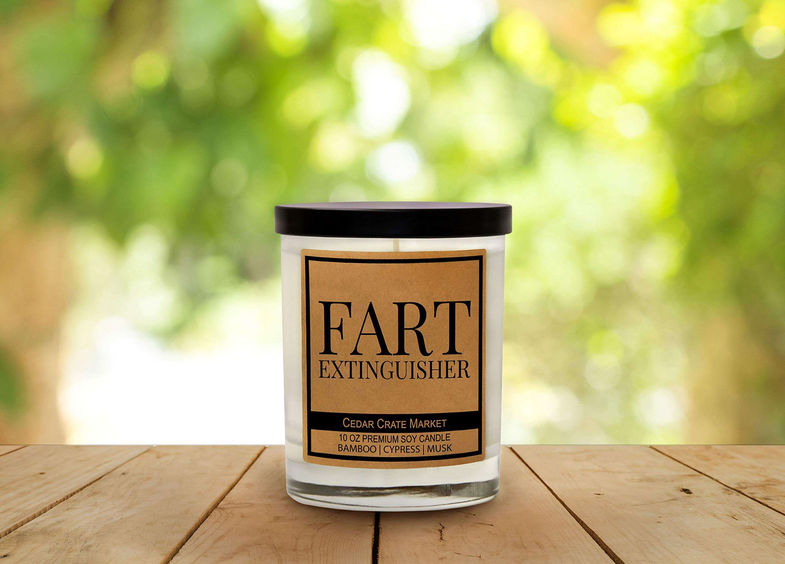 Cedar Crate Market Fart Extinguisher, Kraft Label Scented Soy Candle, Funny and Sassy Decorative Candles, Bamboo, Cypress, Musk, 10 Oz. Glass Jar Candle 2