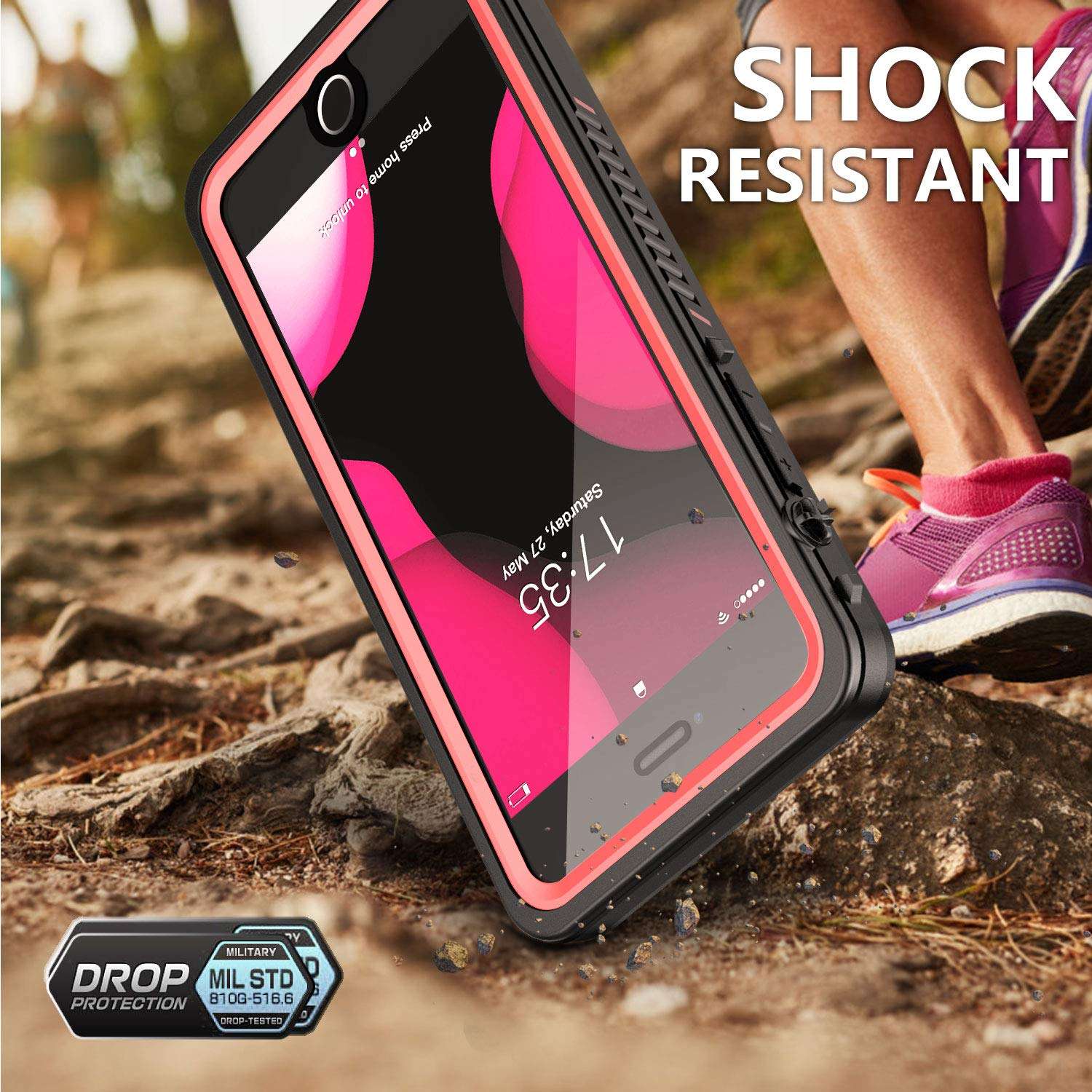 AMILIFECASES iPhone 7 Plus Case Waterproof iPhone 8 Plus Case Full Body Shockproof Sandproof Case iPhone 7 Plus/8 Plus(Pink/Clear) 4