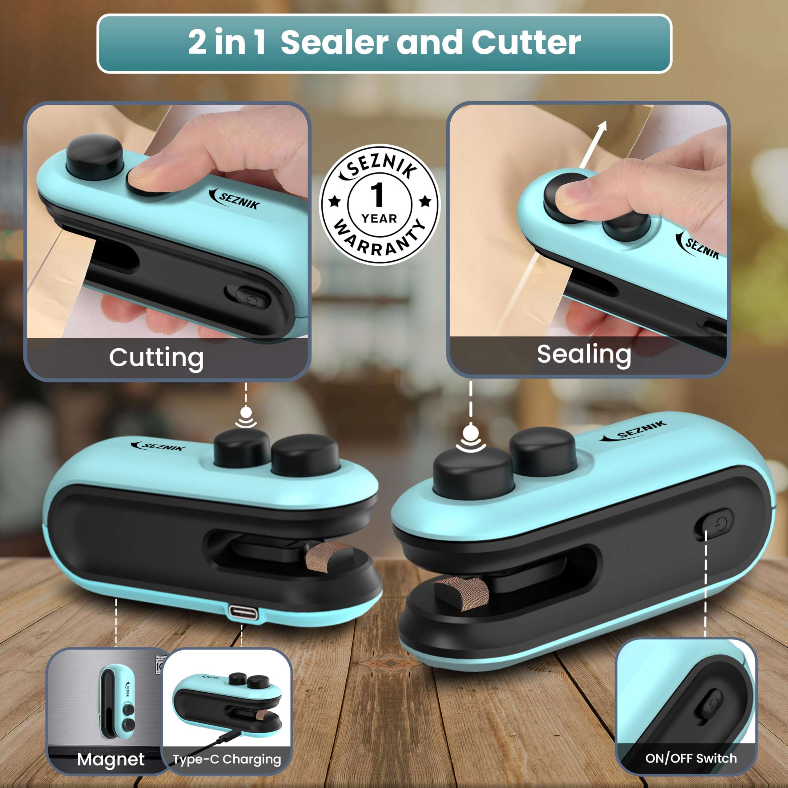 Seznik Sealing Machine for Food Packets - Portable Handheld Sealing, Snacks, Chips, Fresh Storage - Mini Sealing Machine, 1 YEAR Warranty (Dark Blue) 5