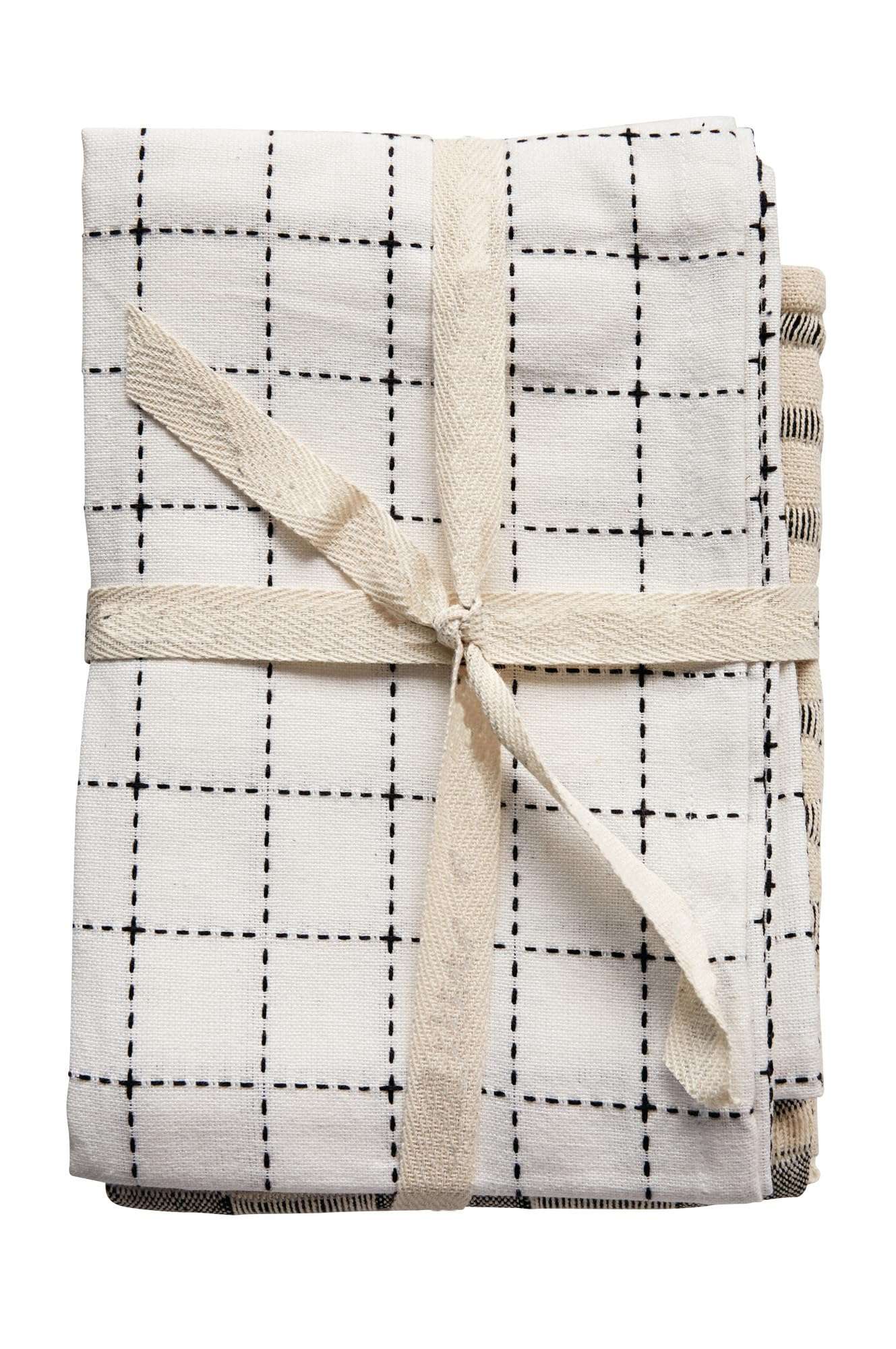 Creative Co-Op DA8185-1 White & Black Cotton Tea Towels (Set of 3 Designs), Multi 1