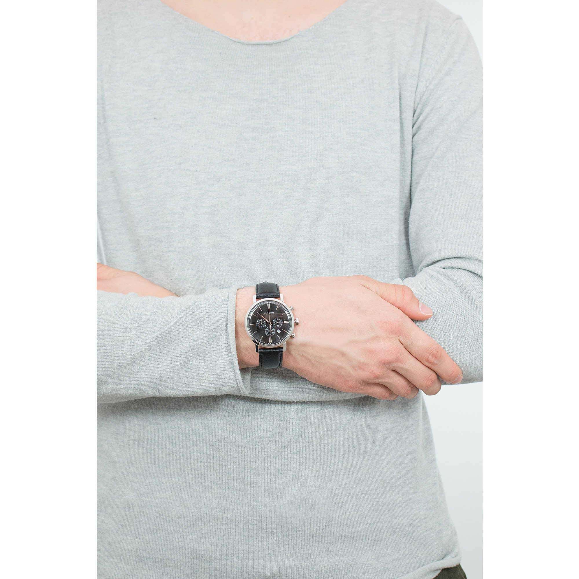 Bulova Men's Classic Aerojet Stainless Steel 6-Hand Chronograph Watch with Black Leather Strap, 41mm Style: 96B262 3