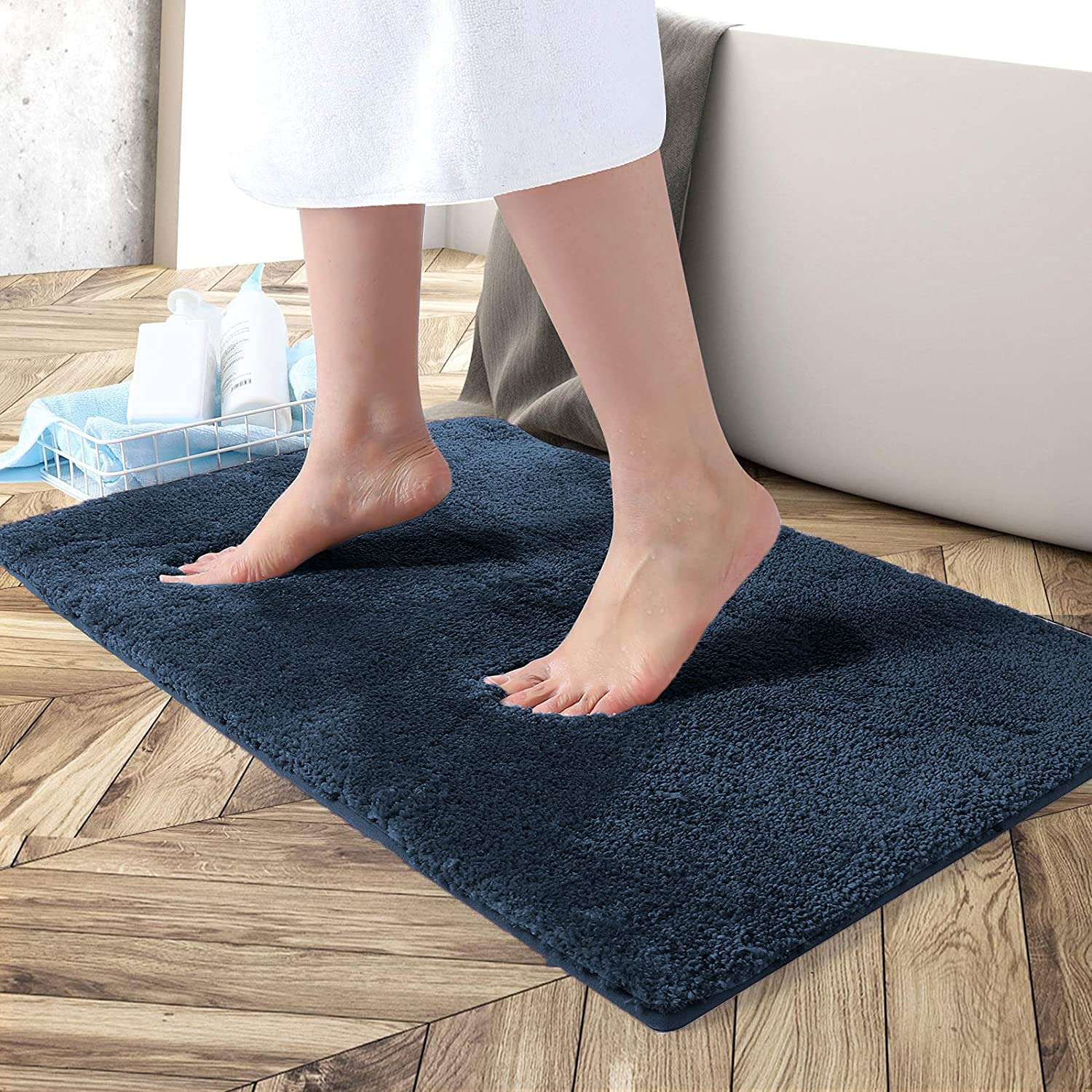 Luxe Home Bathmat 2500 GSM Microfiber Anti Skid Slip Water Absorbent Machine Washable and Quick Dry Newman Mats for Bathroom, Kitchen, Entrance ( Navy Blue , 45cm x 75cm , Pack of 1 ) 1