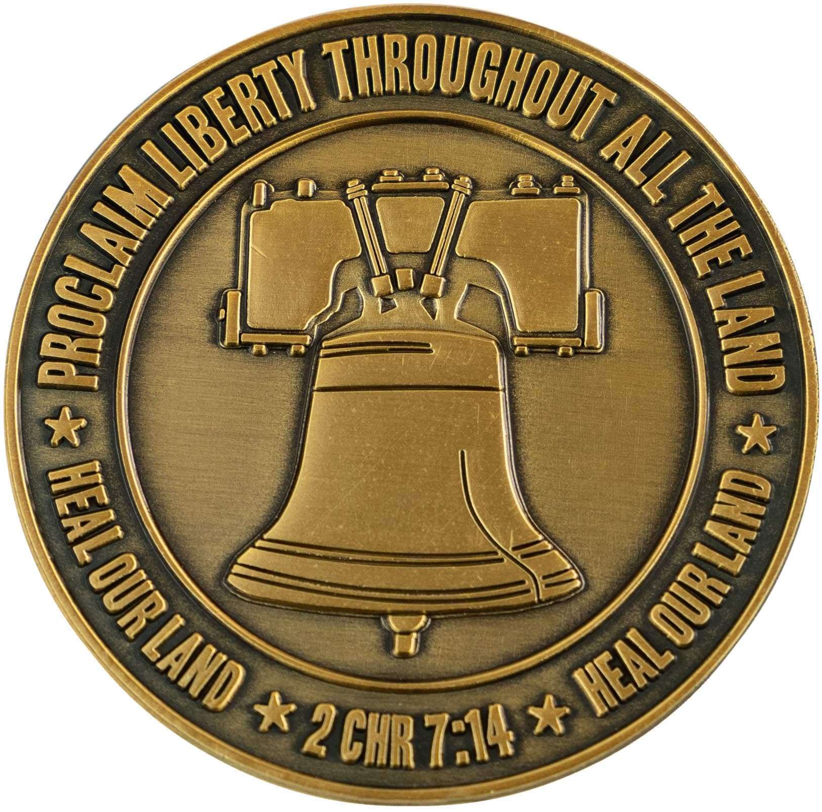 Pledge of Allegiance Coin, Liberty Bell & American Flag Patriotic Military Challenge Coin, Heal Our Land, Freedom Christian Religious Antique Gold Plated Prayer Token Gift 2
