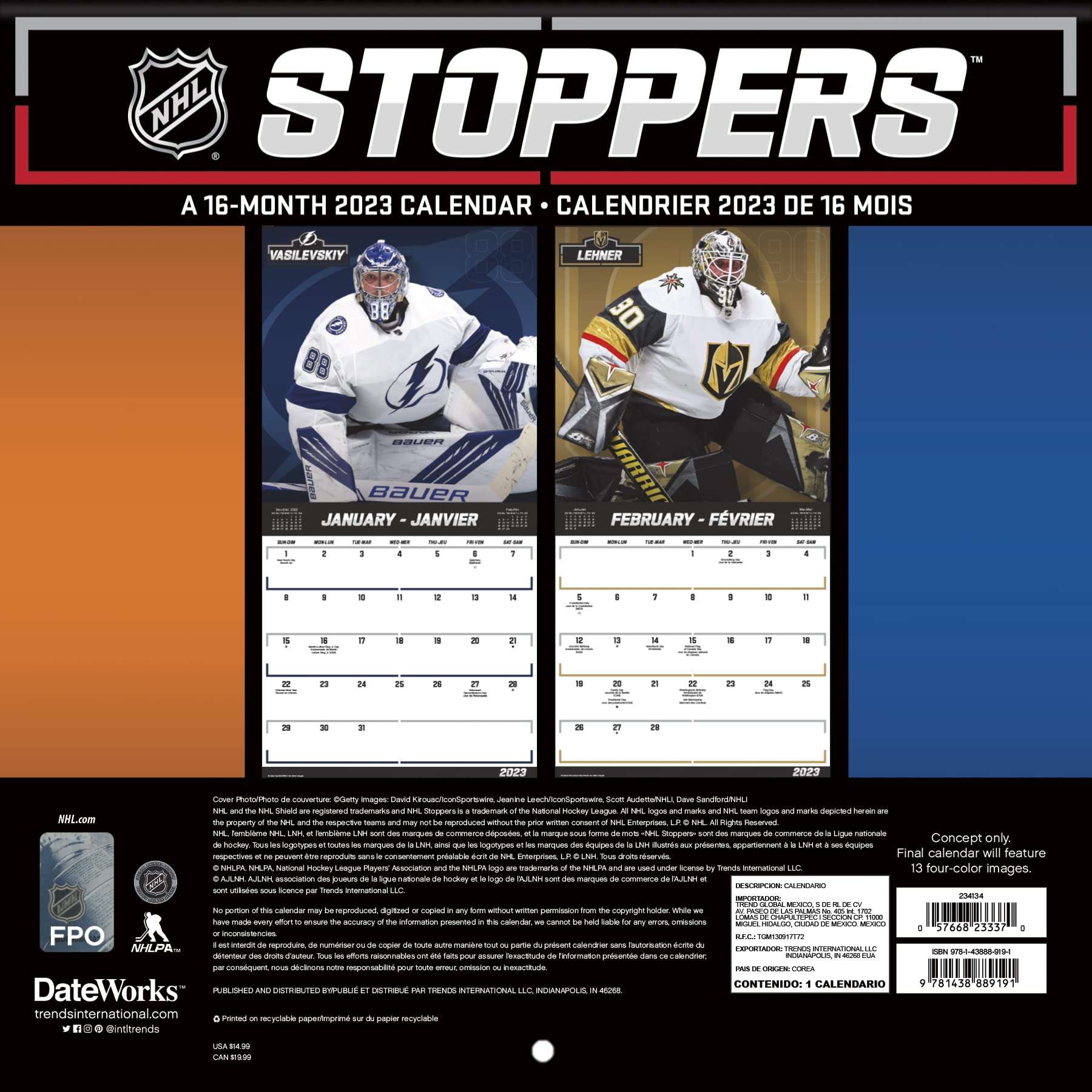 2023 NHL Stoppers (Bilingual French) Wall Calendar & Pushpins 6