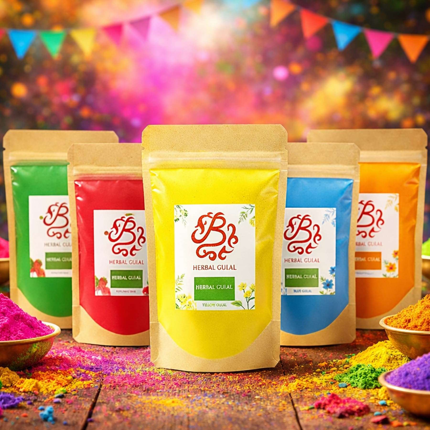 BENAVJI Holi Colours Holi Colours for Kids Family Men Women Natural Holi Colour Organic Holi Decoration Items Holi Gulal Pack of 5, 80g Each 1