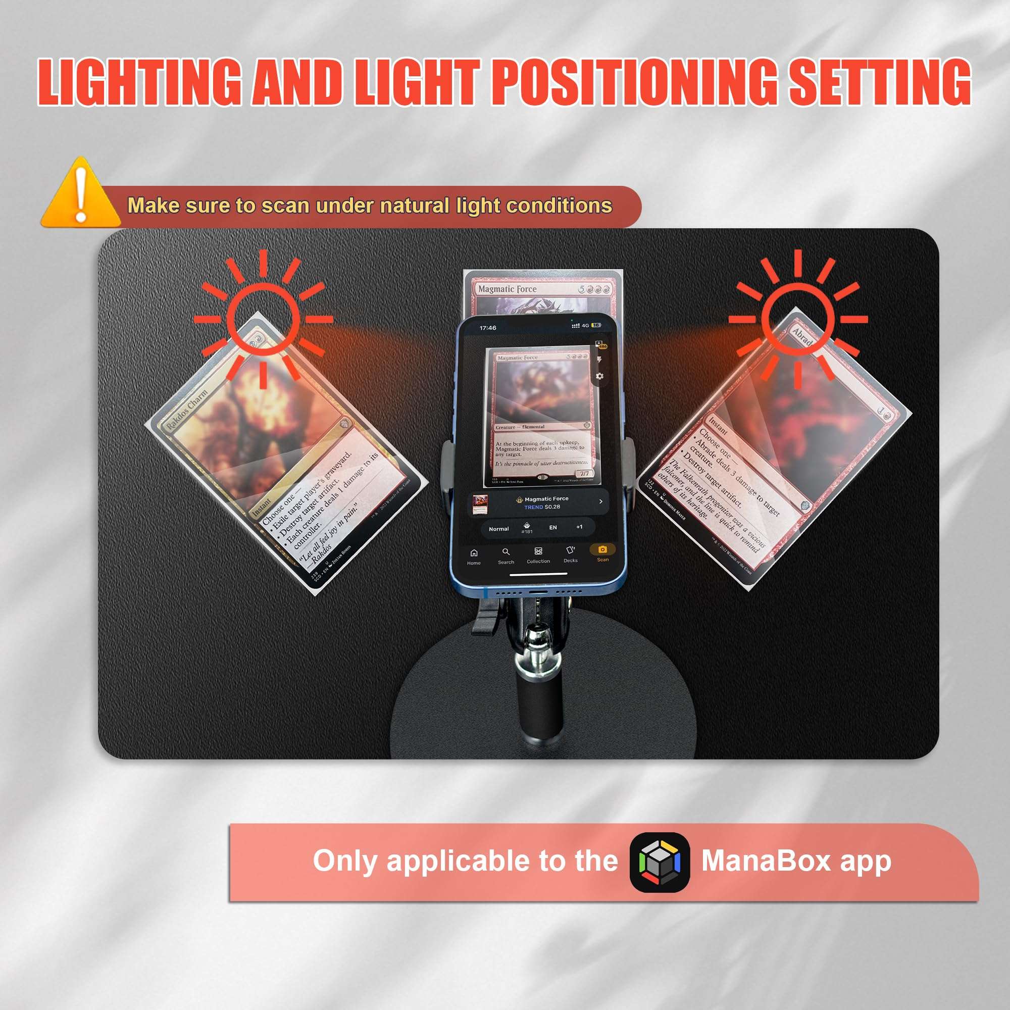 MTG Card Scanner Holder, Card Slinger with Phone Holder and Scanning Pad, Trading Card Scanner Compatible with MTG Card Sleeves for Quick Scanning and Price Verification, Only Available for ManaBox 6