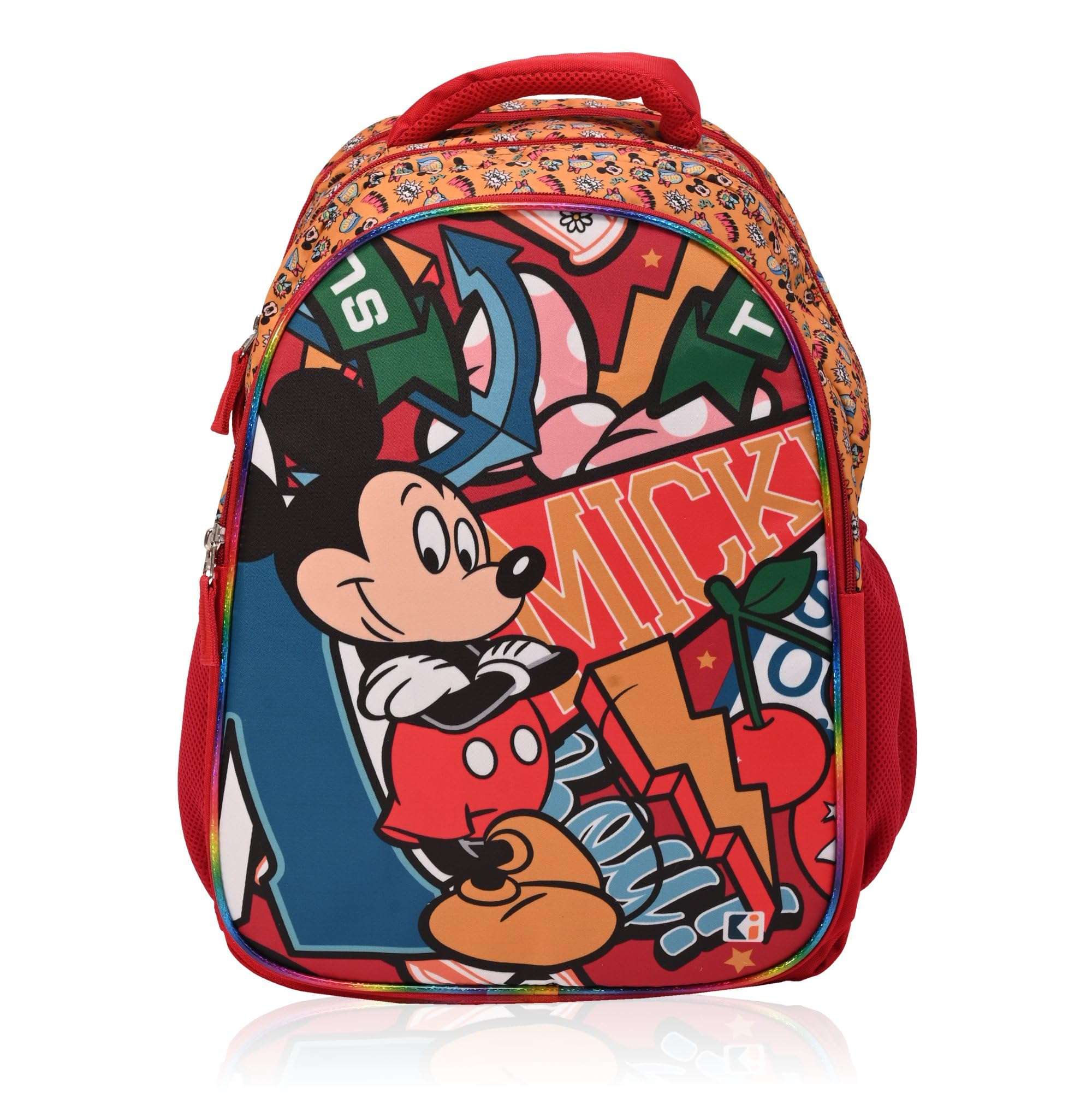 Kuber Industries School-College Bag | Disney Mickey Boy Backpack for Boys and Girls | 4 Compartment Travel Backpack | Water Resistant Bookbag | Bag for Daily Routine | Laptop Bag | Large | Red 1