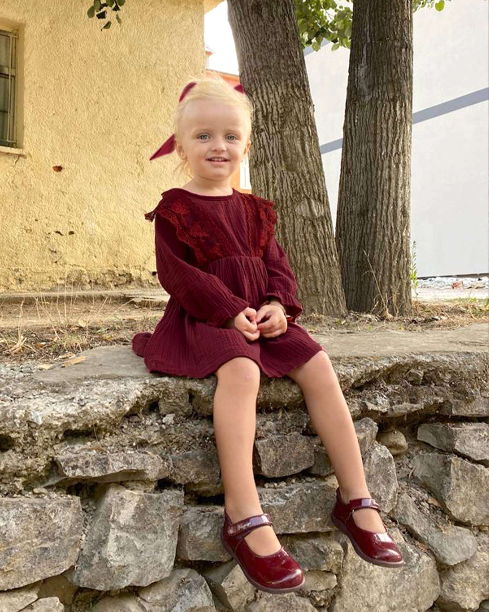 SANMIO Toddler Baby Girls Clothes Dresses Outfits Cute Ruffle Princess Party Tutu Bowknot Dress (3-4T, Wine Red-2) 5