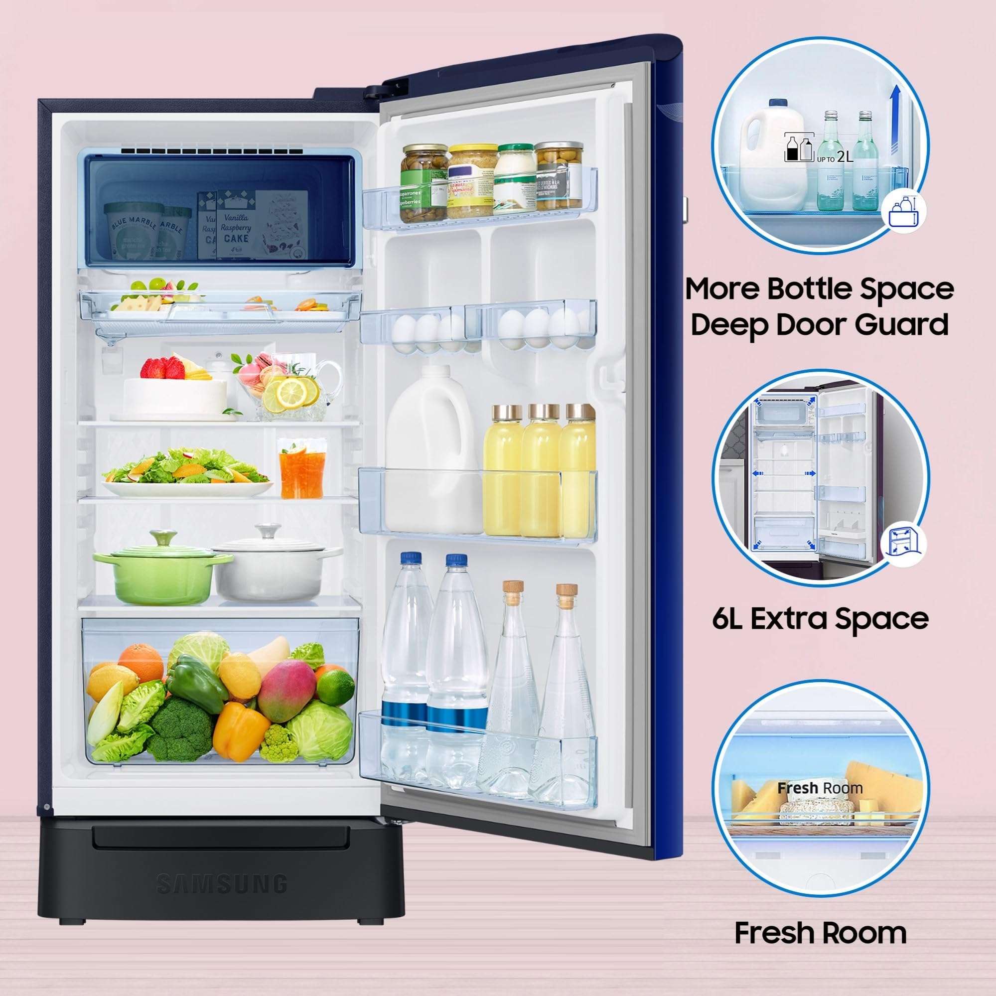 Samsung 189 L, 5 Star, Digi-Touch Cool Digital Inverter, with Display Direct-Cool Single Door Refrigerator (RR21C2F25NK/HL,Orange Blossom Blue, Base Stand Drawer, 2023 Model) 4