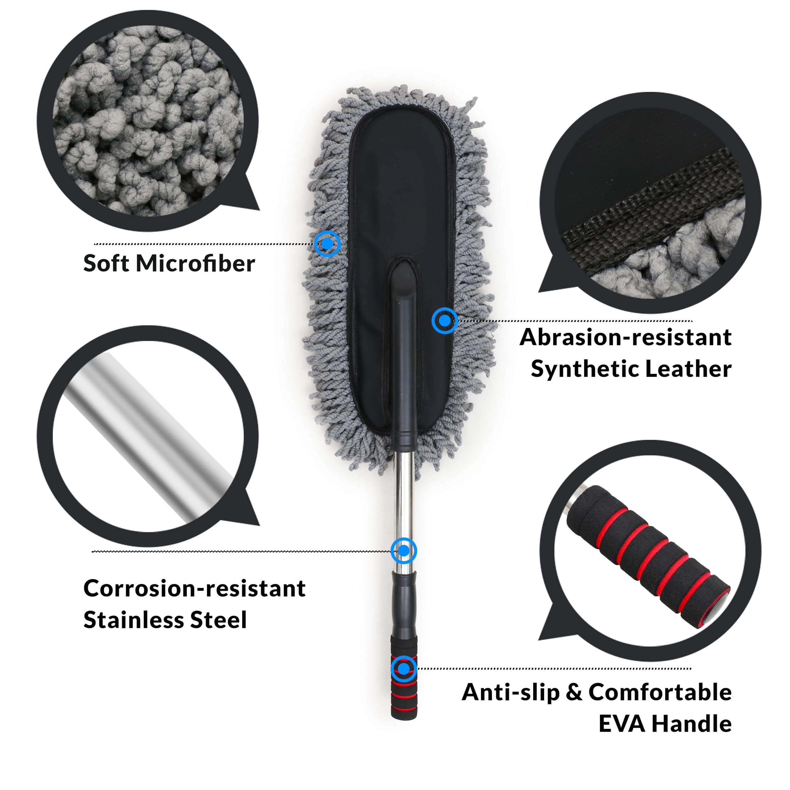 VEL SHINE Combo of Car Cleaning Brush and Microfiber Cloth 800 GSM (40x40 CM). Includes Extra Thick Microfiber Cloth and Car Duster Microfiber for Efficient Dusting and Polishing. 3