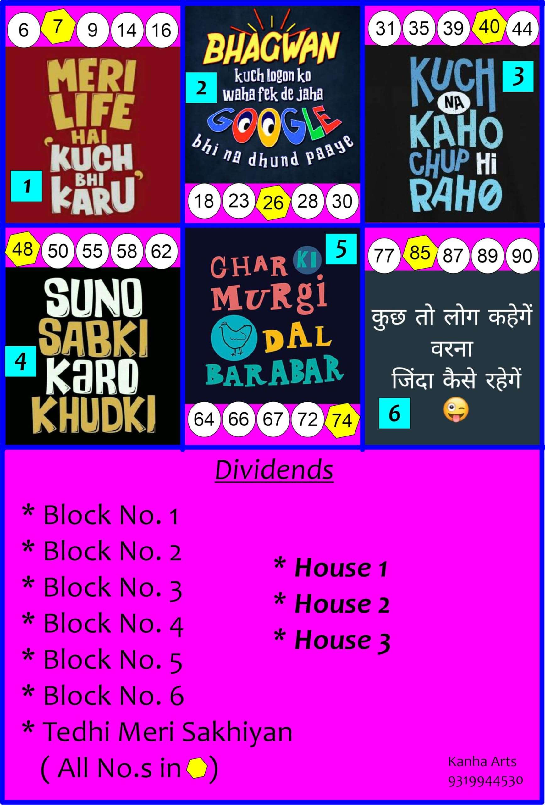 Kanha Arts Funny Nok Jhok Tambola & Tea Zone Tambola Durable Hard Card Sheet Material for Interactive Learning & Play 3