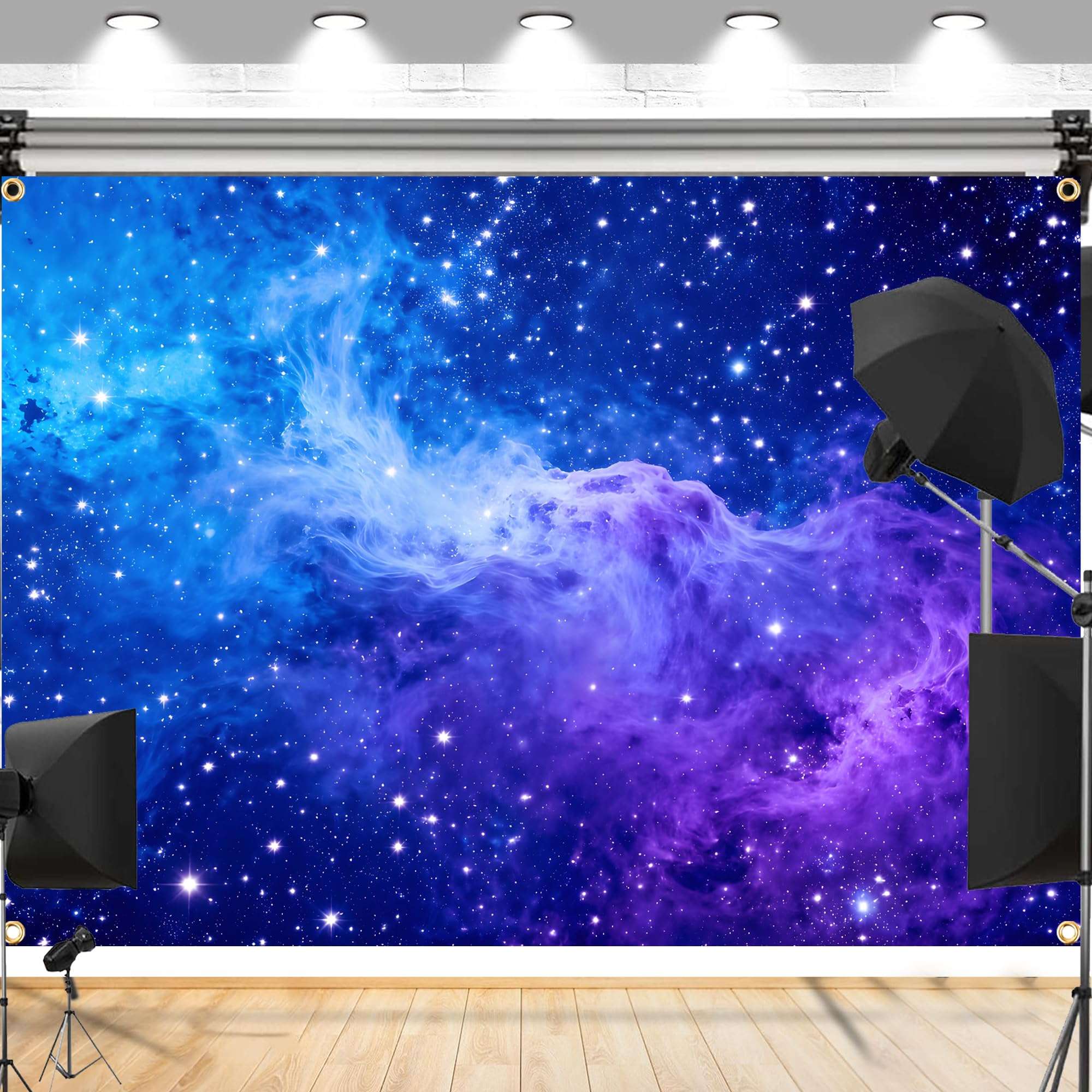 Galaxy Backdrop 7x5ft Starry Sky Universe Space Nebula Photo Background – Cosmic Galaxy Wall Hanging for Bedroom Decor & Party Decorations with Ribbon, Polyester Fabric 3