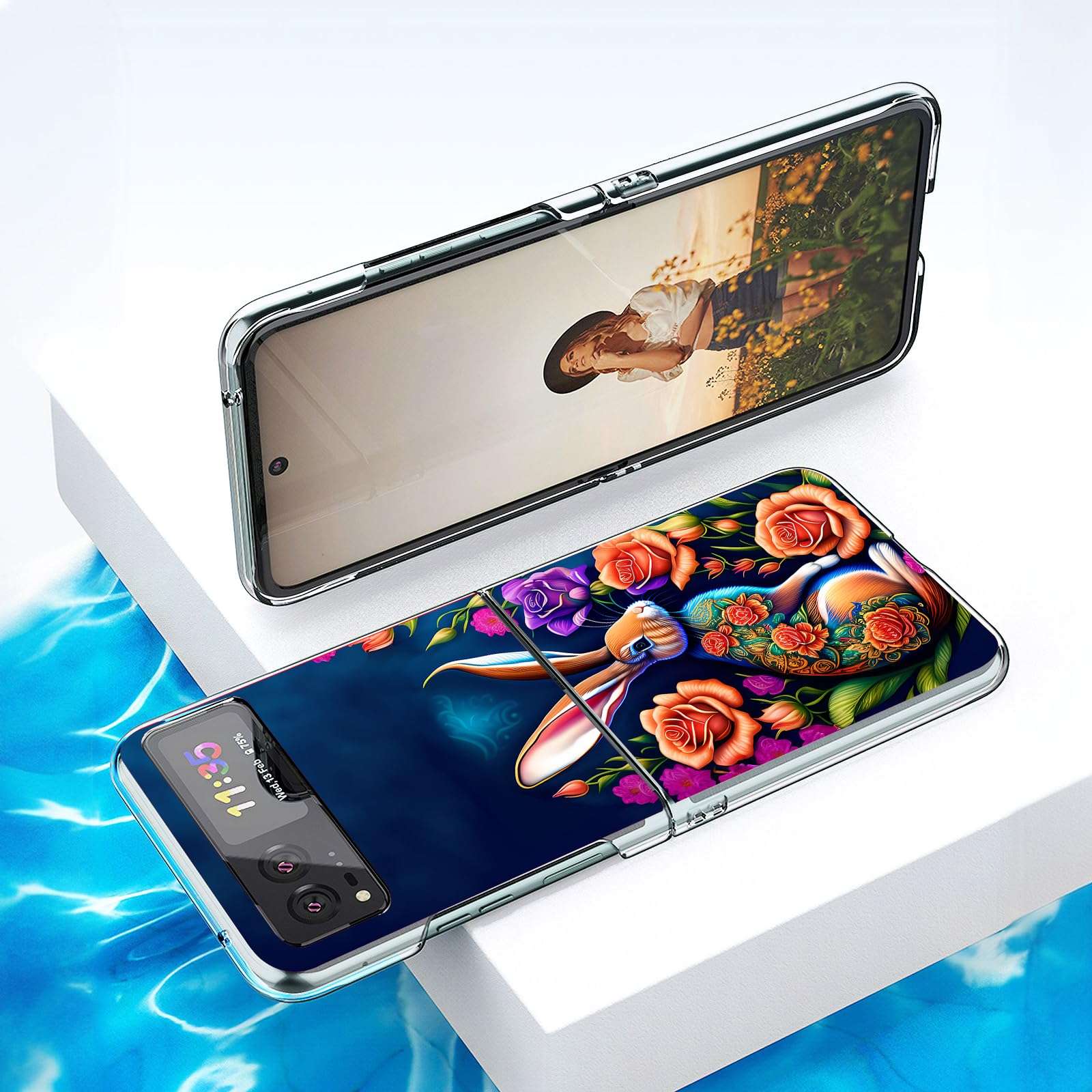 Bcov Case for Motorola Razr 2023 Case,Floral Rabbit Colorful Flowers Anti-Scratch Solid Hard case Protective Shookproof Phone Cover for Motorola Razr 2023 5