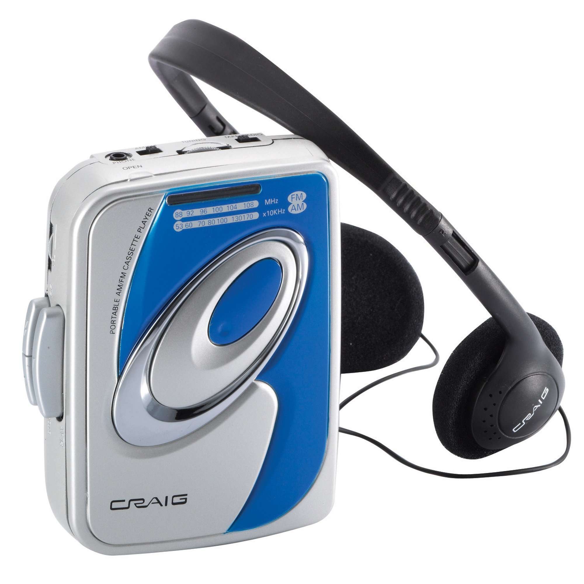 Craig CS2301A Personal Cassette Player with AM/FM Stereo Radio and Headphones in Grey and Silver | Removable Belt Clip | 3 Keys Button | DC Operation |