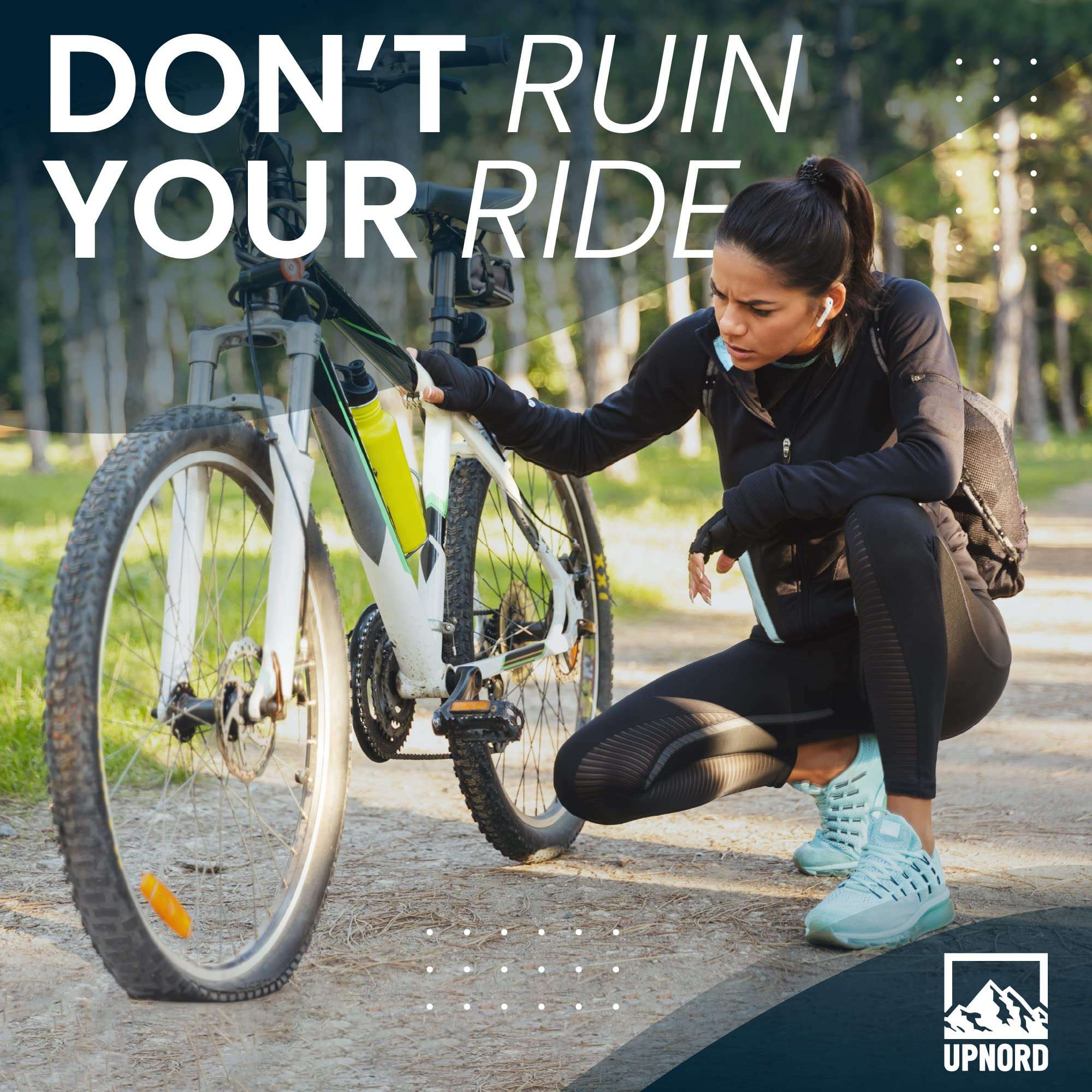 UpNord Portable Mini Bike Pump - Compatible with Presta & Schrader Valves - High Pressure PSI - Road, Mountain Bicycle Tire Air Pump - Compact & Fast Use - Includes Bike Frame Mount & Tire Repair Kit 3