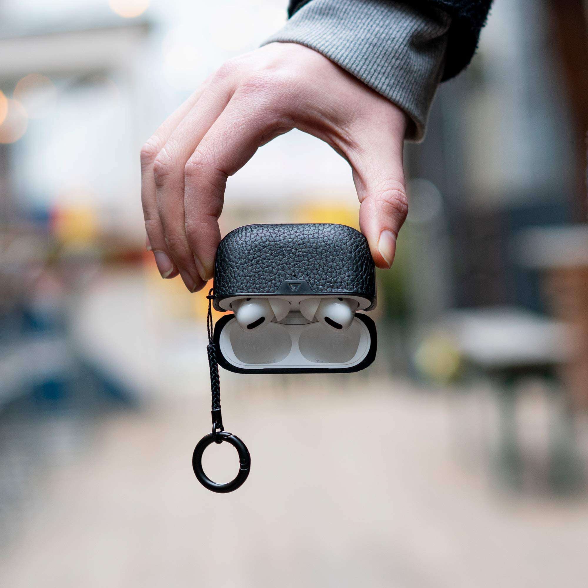 Mous – Protective Airpods Pro Case Cover with Keychain, Wireless Charging Compatible - Genuine Leather - Black – AirPods Pro Accessories 5