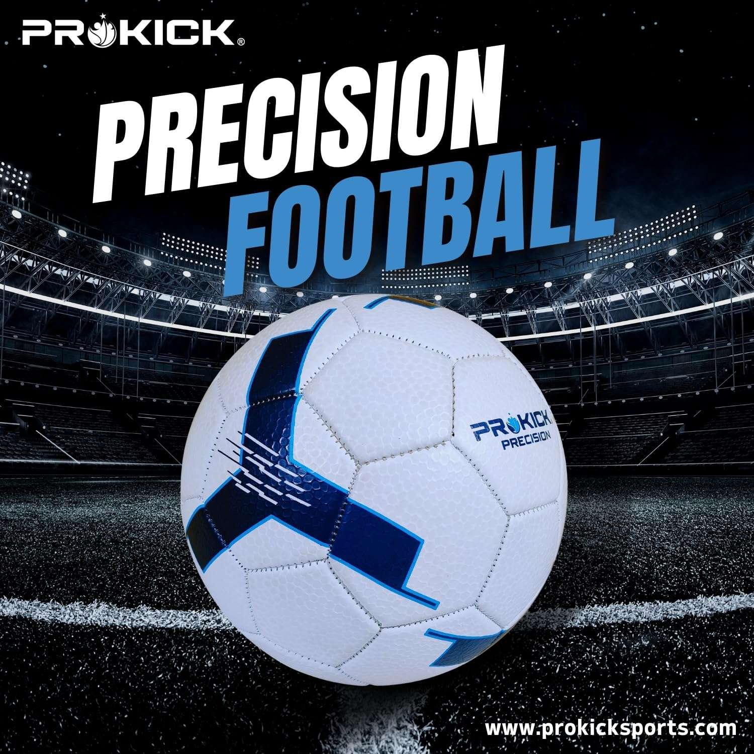 Prokick Precision Machine Stitched 32 Panel Football, Size 3 (White/Blue) 3