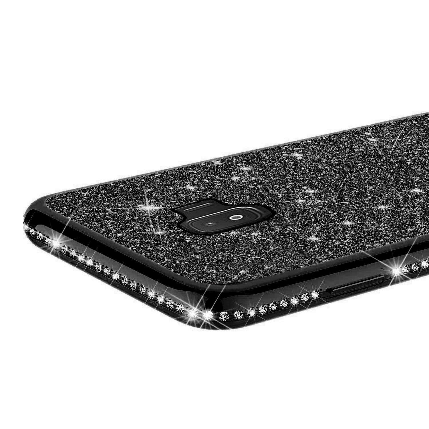 VNGUKS for Samsung Galaxy J2 Core Case with Screen Protector, J2 Pure/J2 2019/J2 Dash/J2 Shine Case, Bling Diamond Glitter Silicone Bumper with Metal Ring Holder Cover with Tempered Glass, Black 5