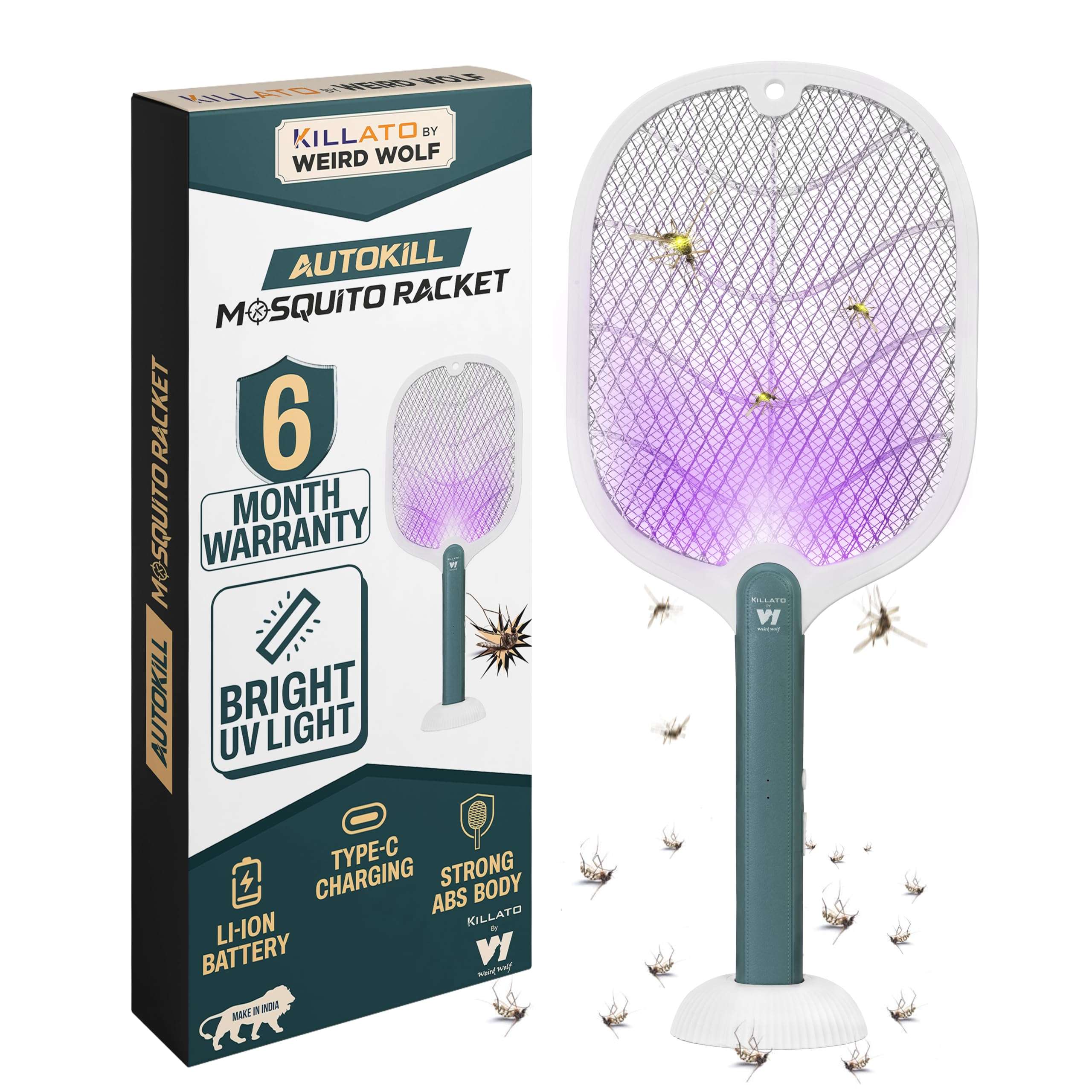 Weird Wolf 2 in 1 Mosquito Killer Racket with UV Light | Manual & Auto Kill Modes | Rechargeable Lithium Battery | Type-C USB Charging | Electric Mosquito Bat with Base Stand | 6 Months Warranty 1