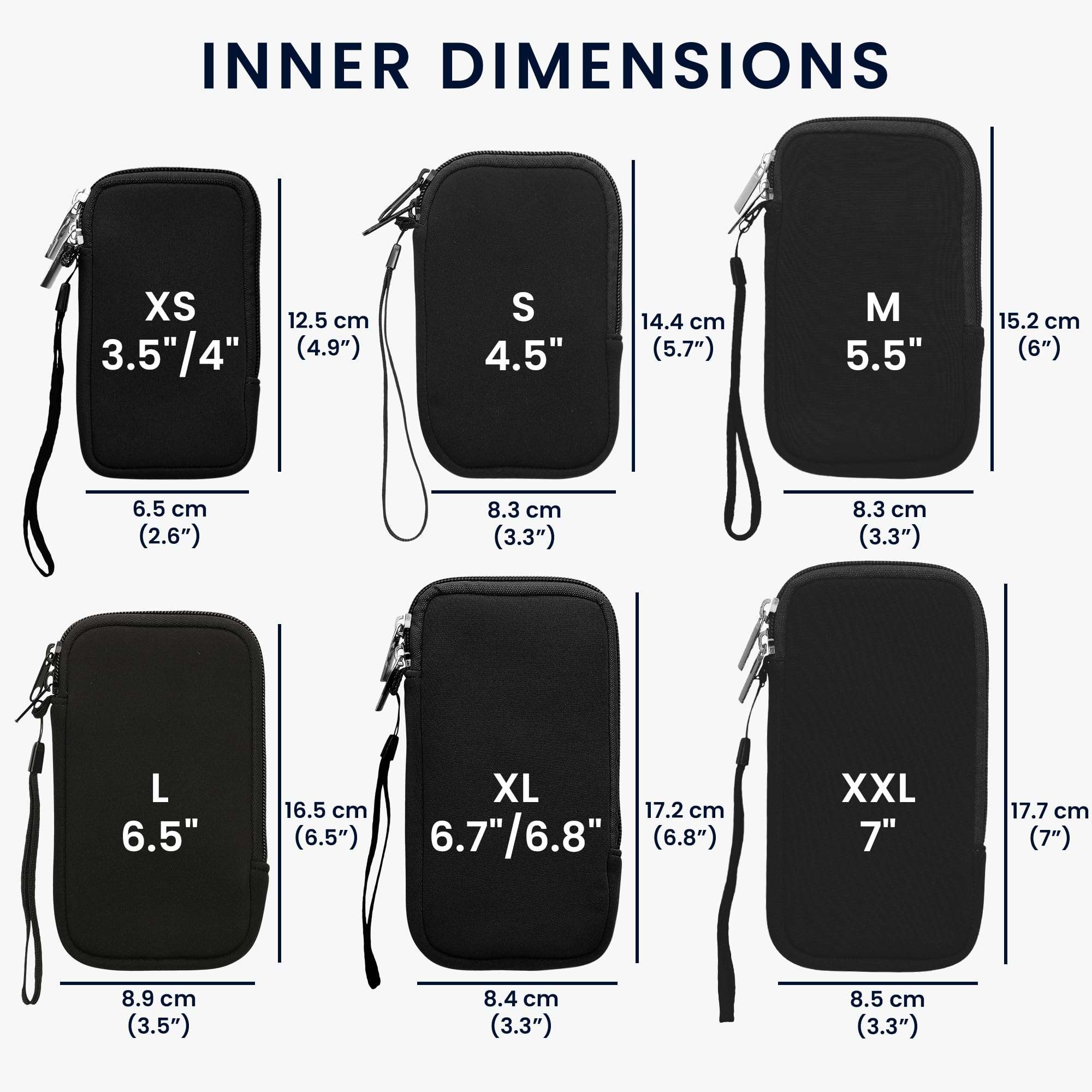 kwmobile Neoprene Phone Pouch Size S - 4.5" - Universal Cell Sleeve Mobile Bag with Zipper, Wrist Strap - Grey 6