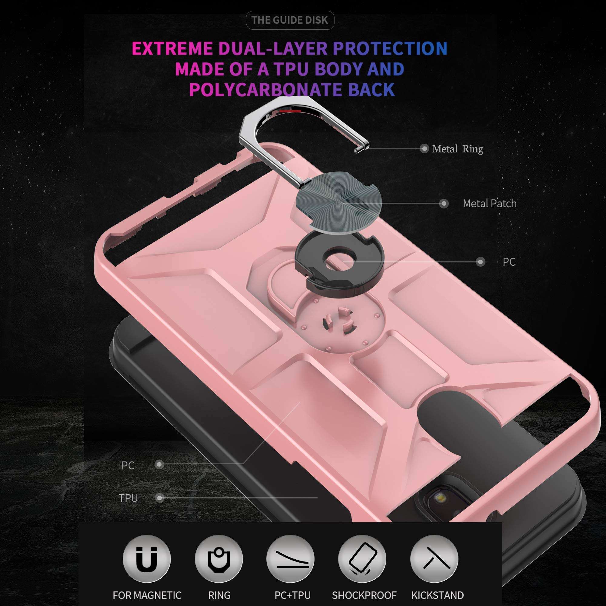 Galaxy J3 2018/J3 Eclipse 2/J3 Orbit/J3 Achieve/Express Prime 3/J3 Prime 2/Amp Prime 3 Case with HD Screen Protector YmhxcY 360 Degree Ring of Shockproof Phone Case for J3 Emerge 2018-ZS Rose Gold 5