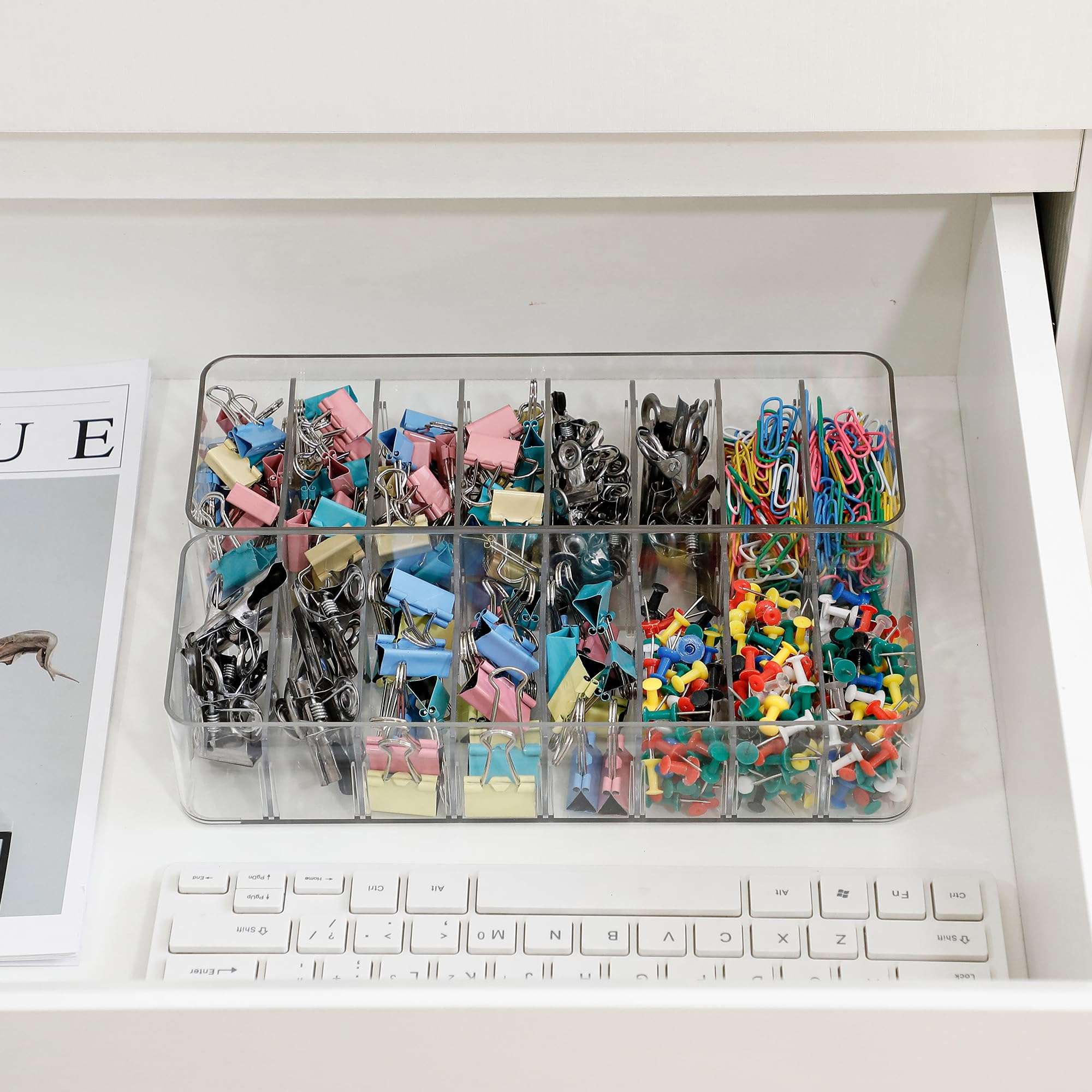 GOXITAX 2 Pack Cable Cord Storage Box, Plastic Desk Drawer Organizer Case for Home Office Supplies, Art Crafts, Electronic Accessories, Phone Charger and Wires 6