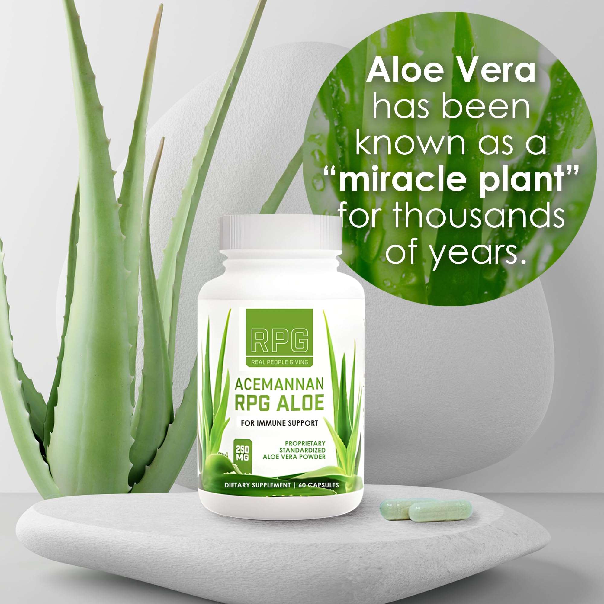 RPG Acemannan Aloe Vera Capsules - Aloevera Dietary Supplement with Immune and Gut Support Aloe Vera Powder Capsule - 60 Pills (250 MG) 6